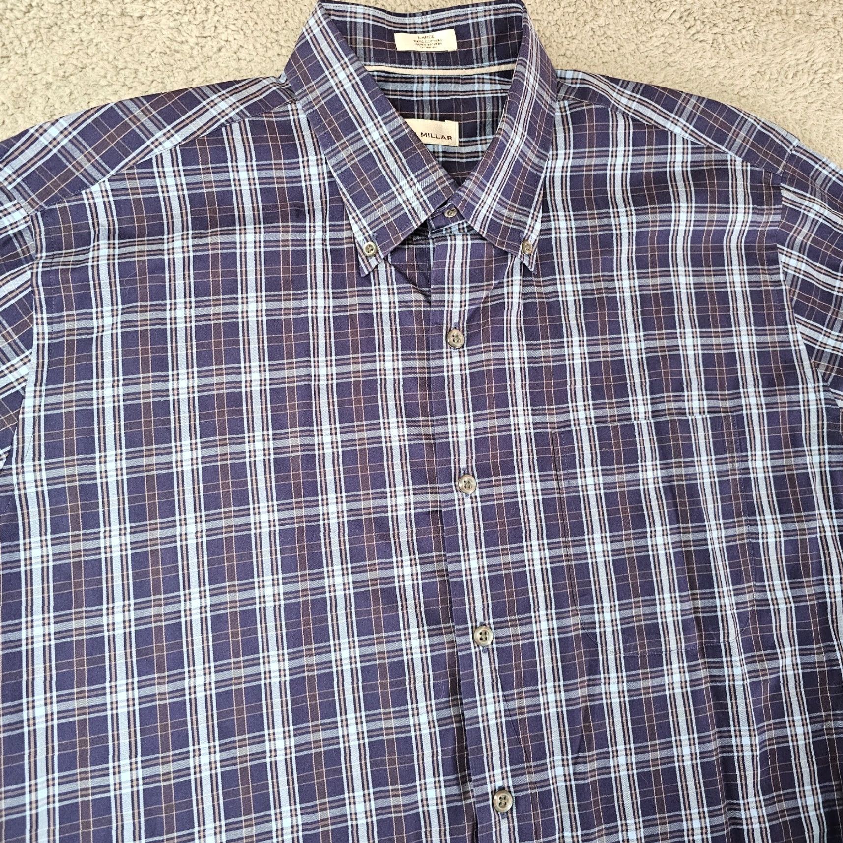Peter Millar Peter Millar Shirt Mens Large Navy Check Button Down 100% Cotton Long Sleeve Size US L / EU 52-54 / 3 - 3 Thumbnail