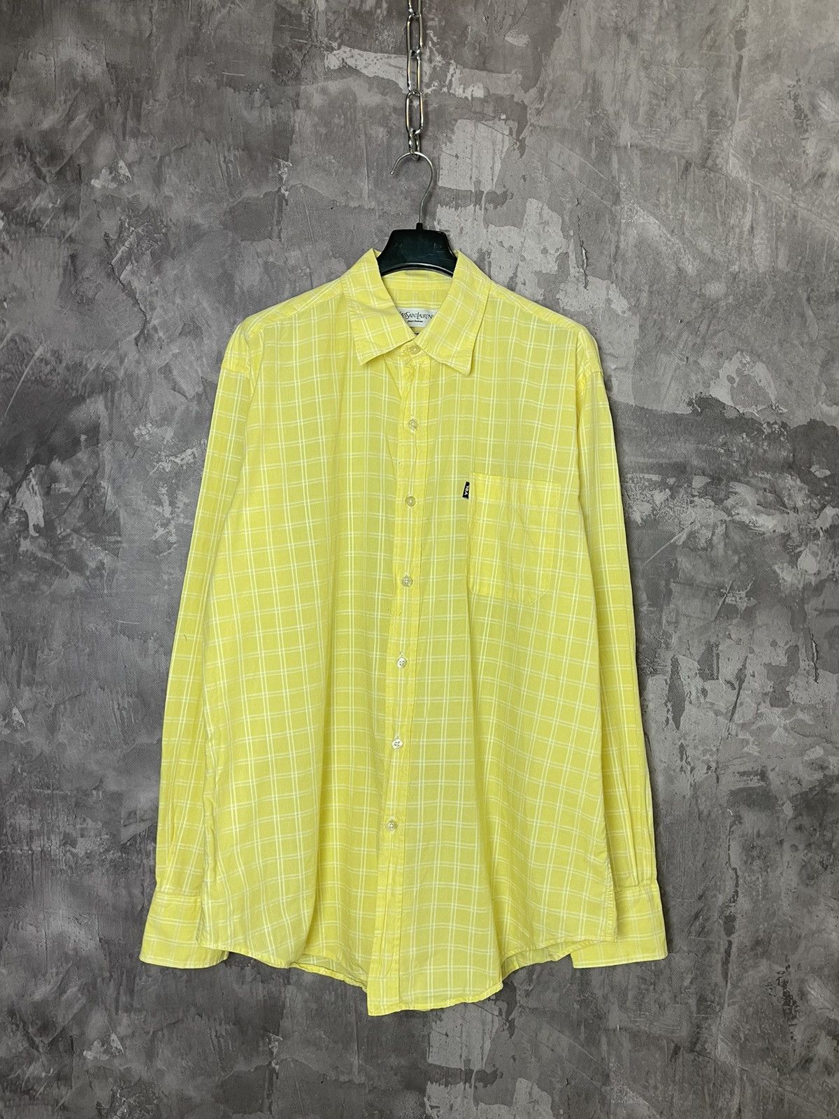 Vintage × Yves Saint Laurent Vintage Check Yves Saint Laurent Pour Homme Button Up Shirt Size US L / EU 52-54 / 3 - 1 Thumbnail