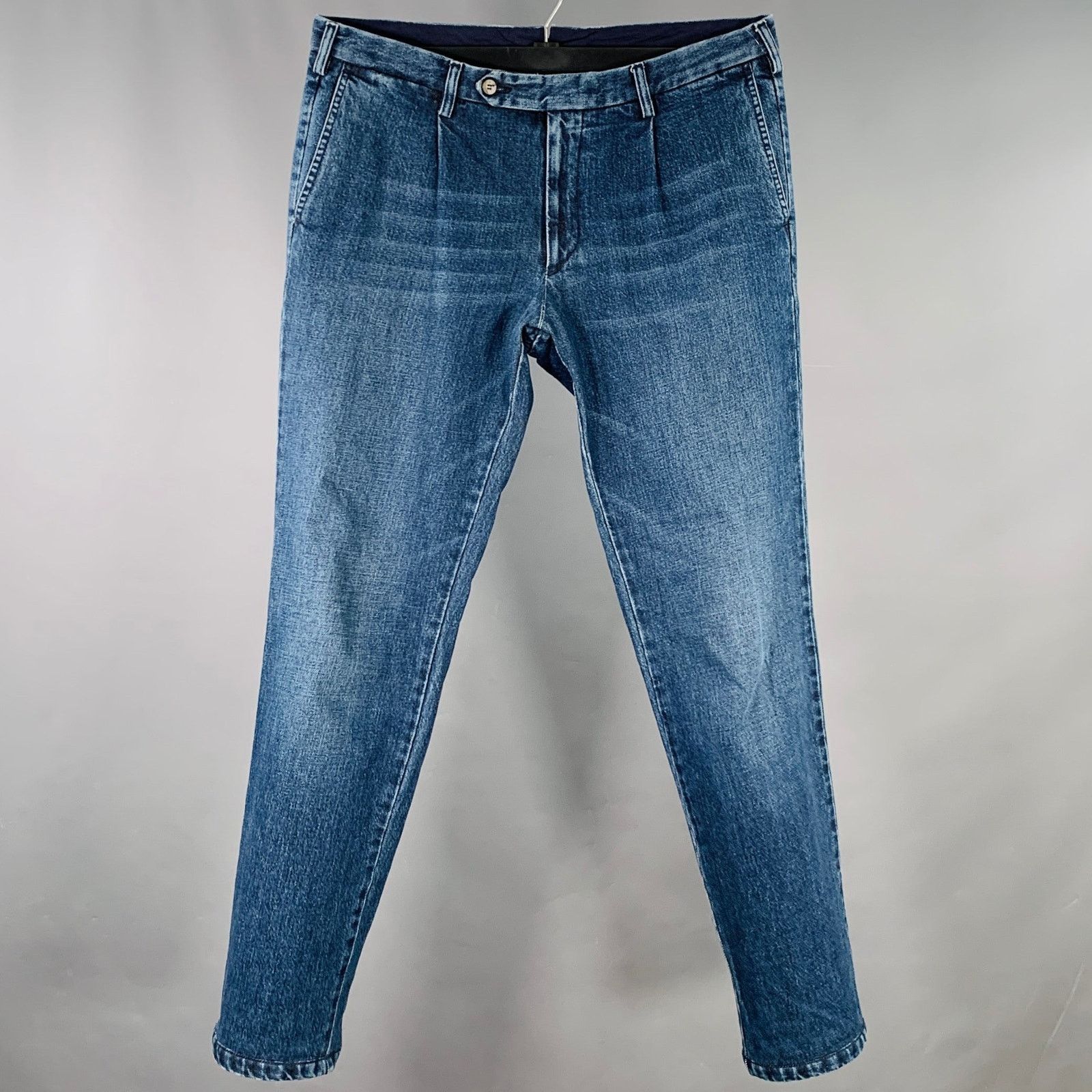 Rota ROTA Size L Blue Cotton Blend Tapered Pleated Jeans Size US 37 - 1 Thumbnail