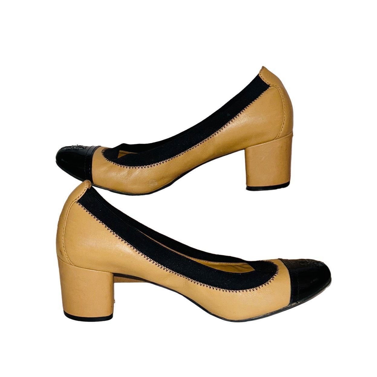 Tory Burch TORY BURCH Women's Tan Black Leather Block Heel Pump Shoes 1 Size US 10 / IT 40 - 3 Thumbnail