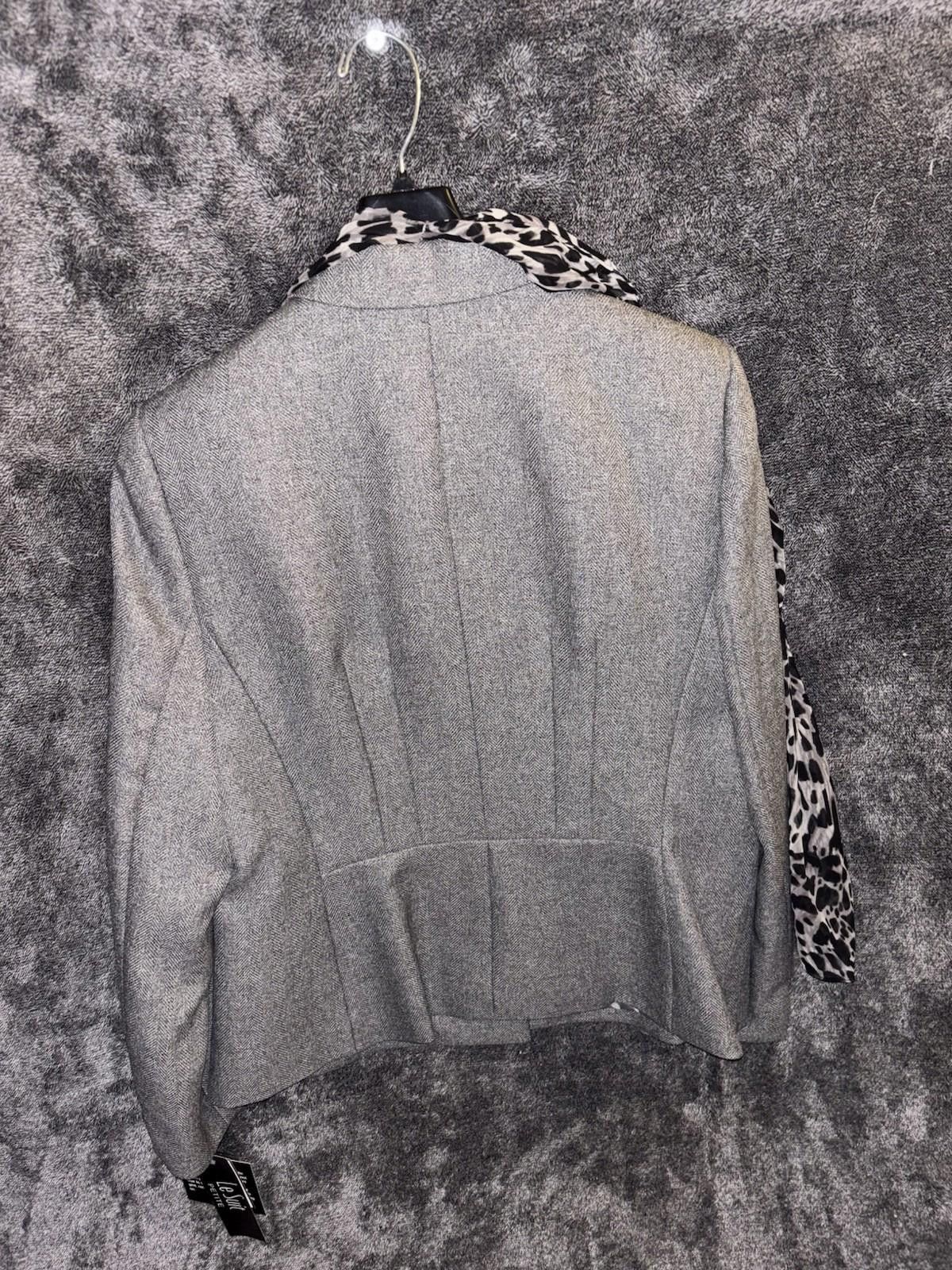 Subtle Le Nguyen Vintage Le Suit Petite Blazer W 12P Gray Herringbone Leopard Size XL / US 12-14 / IT 48-50 - 4 Thumbnail