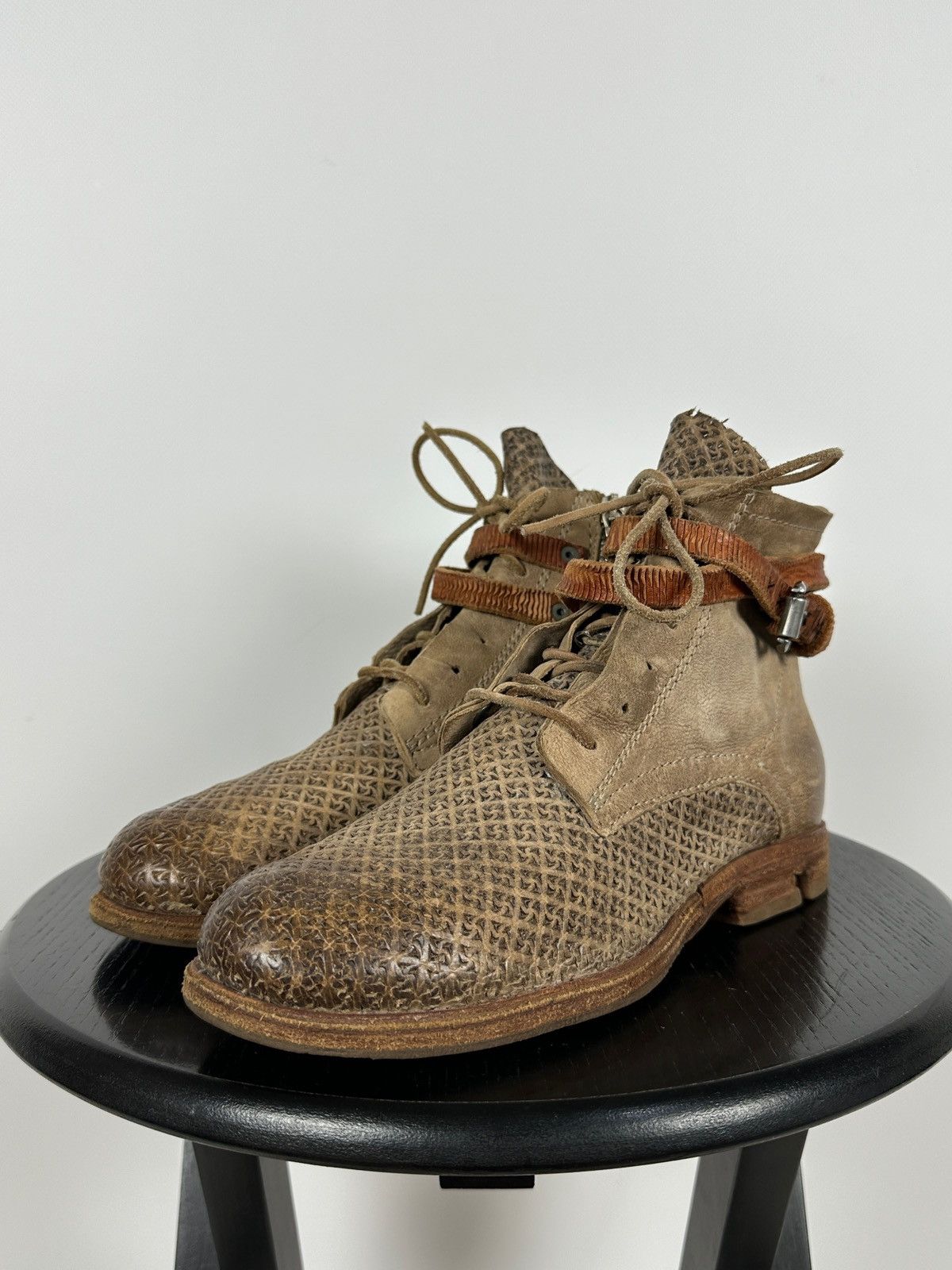 A.S.98 A.S.98. Airstep Beige Leather Biker Buckle Strap Ankle Boots Size US 8 / IT 38 - 12 Thumbnail