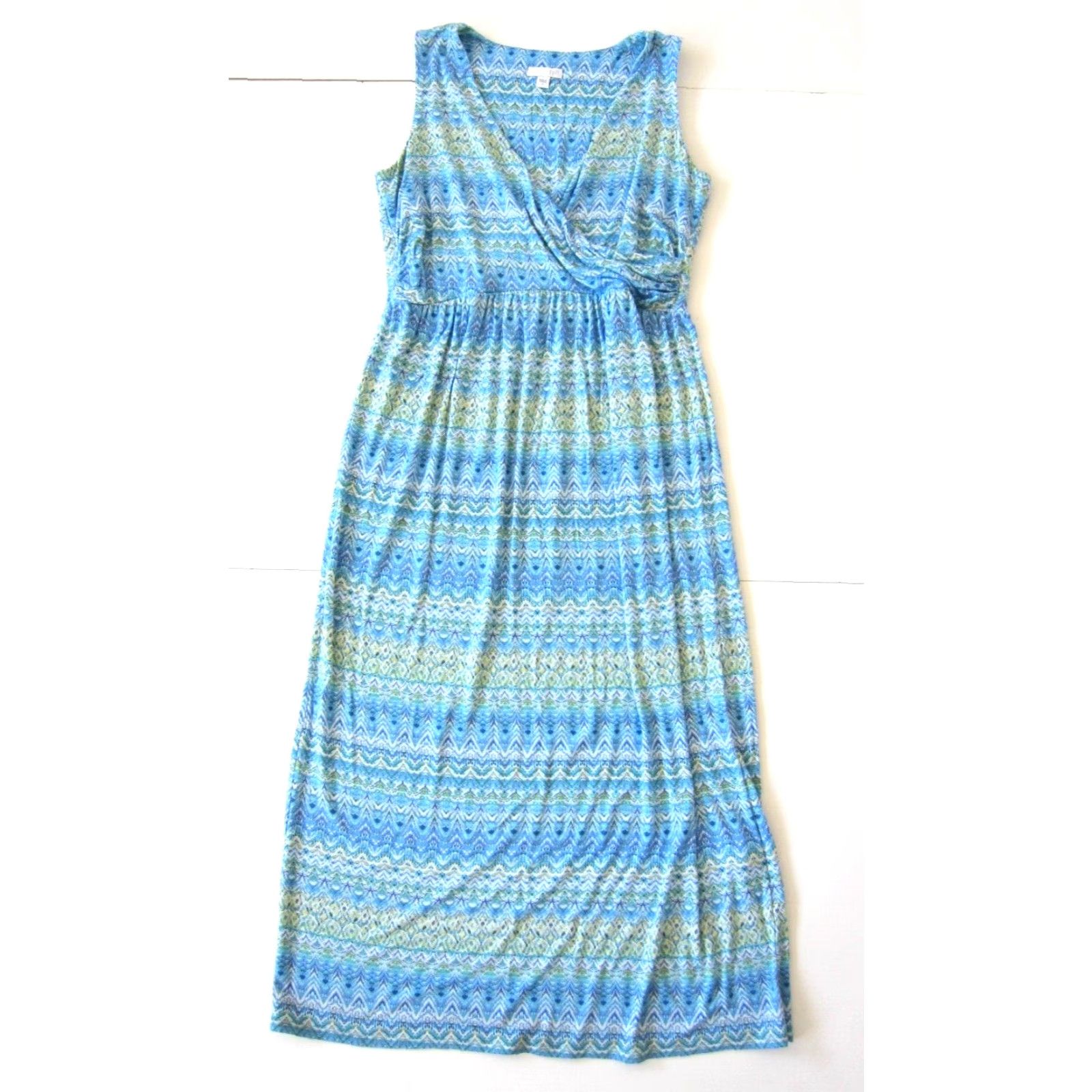 J. Jill J.Jill Rayon Stretch Blue Green Yellow Chevron V-Neck Long Maxi Tank Sun Dress S Size S / US 4 / IT 40 - 2 Thumbnail