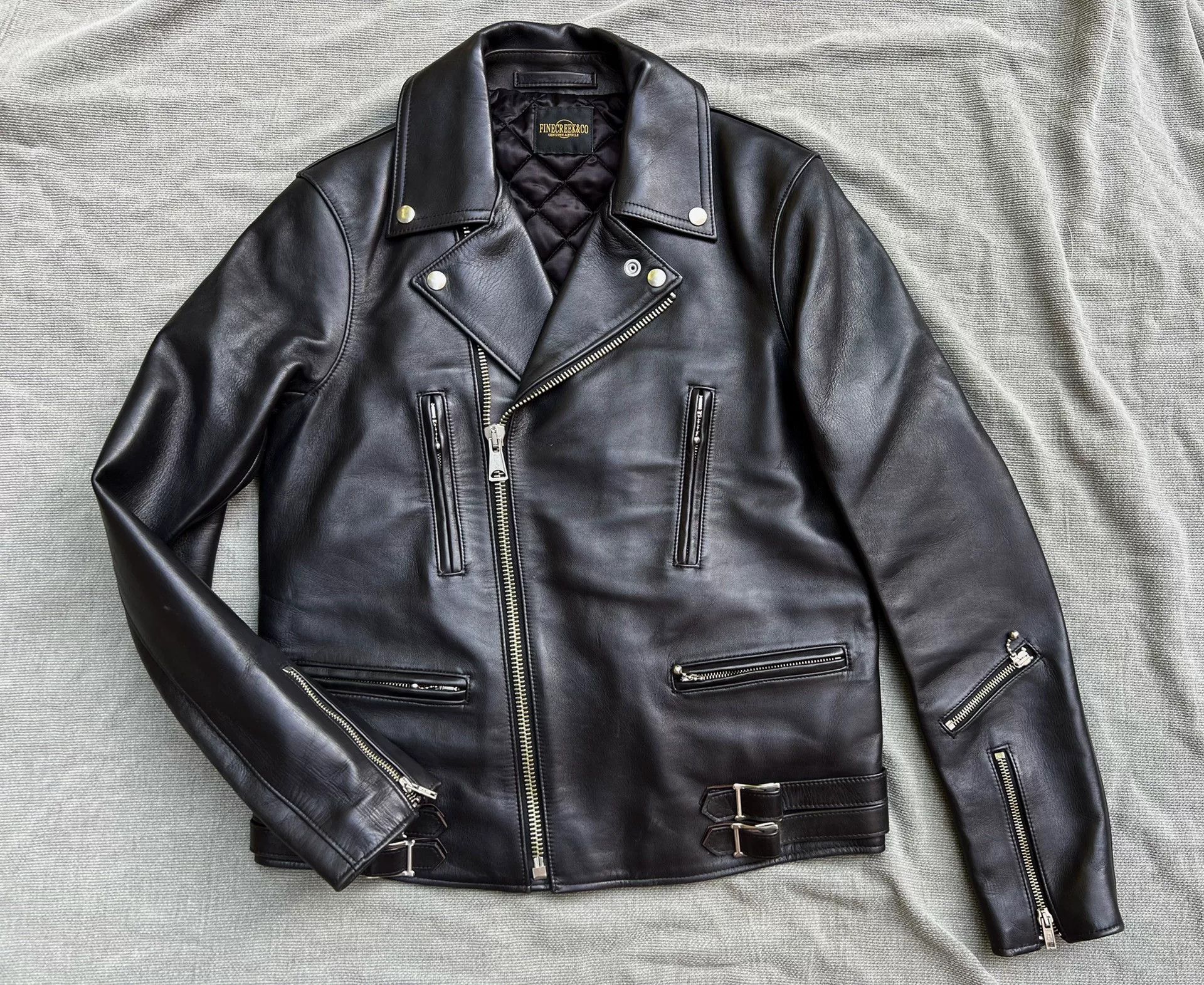 Fine Creek Fine Creek Leather Black Motorcycle Jacket Size US M / EU 48-50 / 2 - 1 Thumbnail