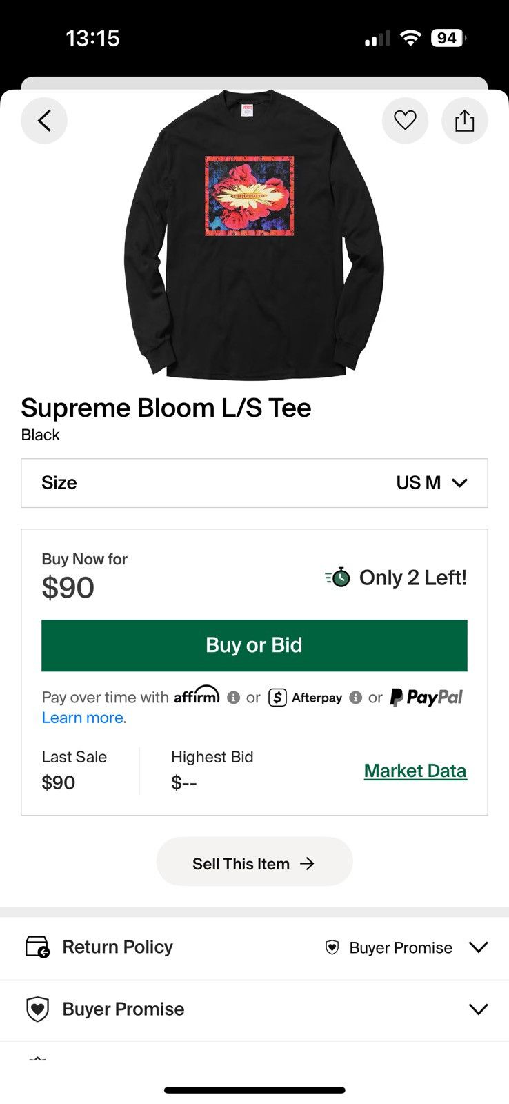 Supreme FW17 Supreme Bloom L/S Tee Size US M / EU 48-50 / 2 - 6 Thumbnail