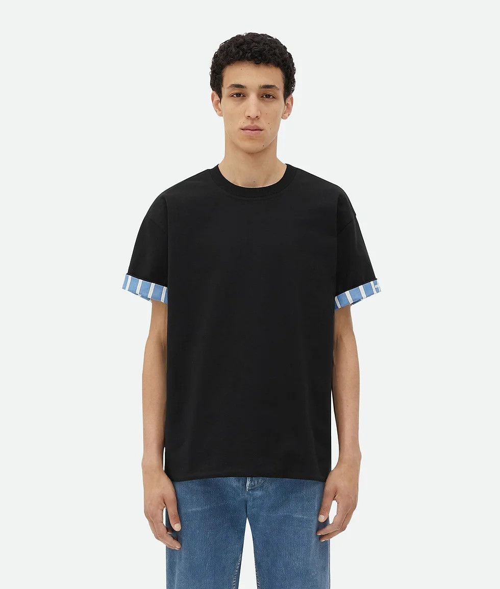 Bottega Veneta o1loc1c0824 754683 Double Layer Striped Cotton T-Shirt Black Size US L / EU 52-54 / 3 - 3 Thumbnail
