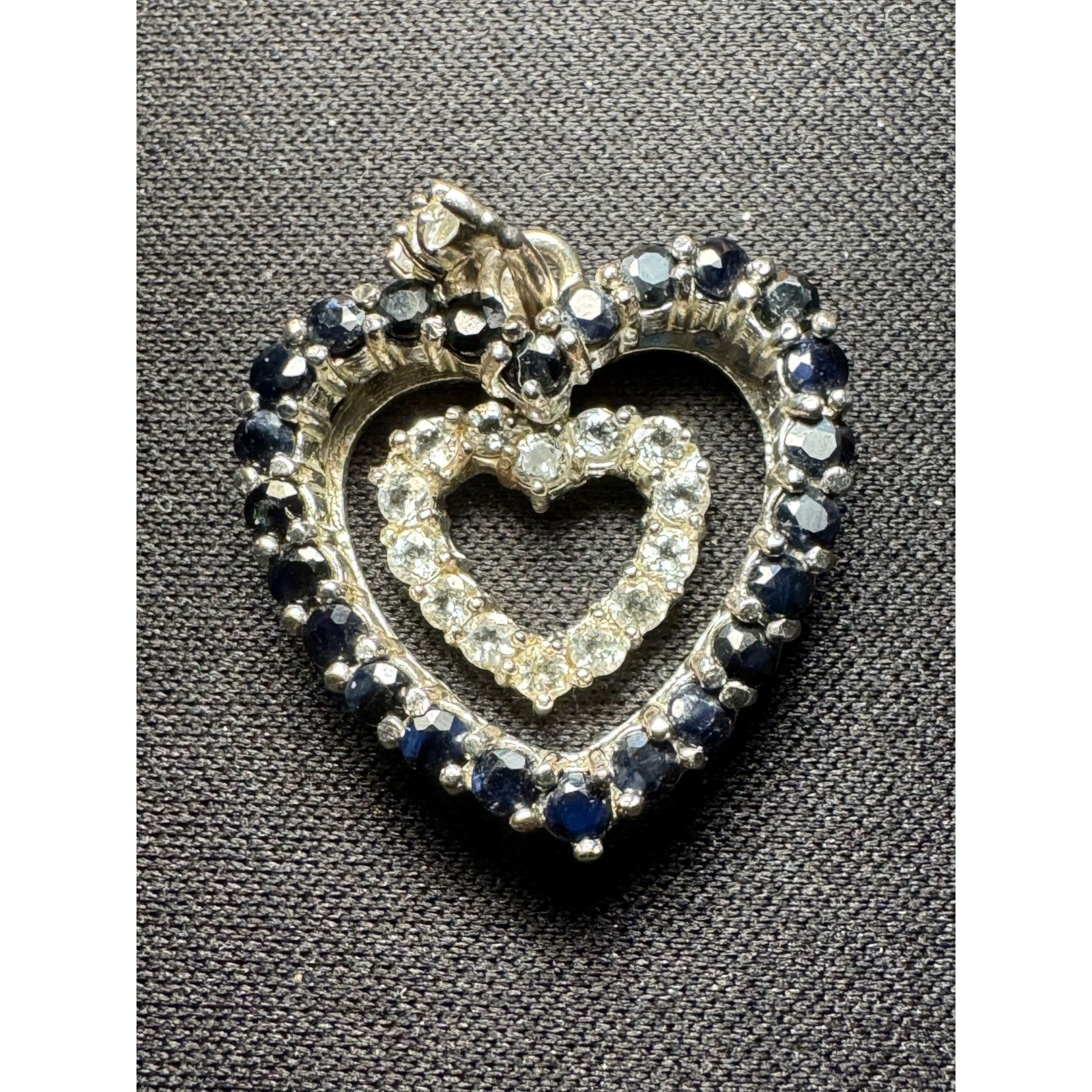 Other 925 Sterling Double Heart Pendant Blue and White Topaz Size ONE SIZE - 1 Thumbnail