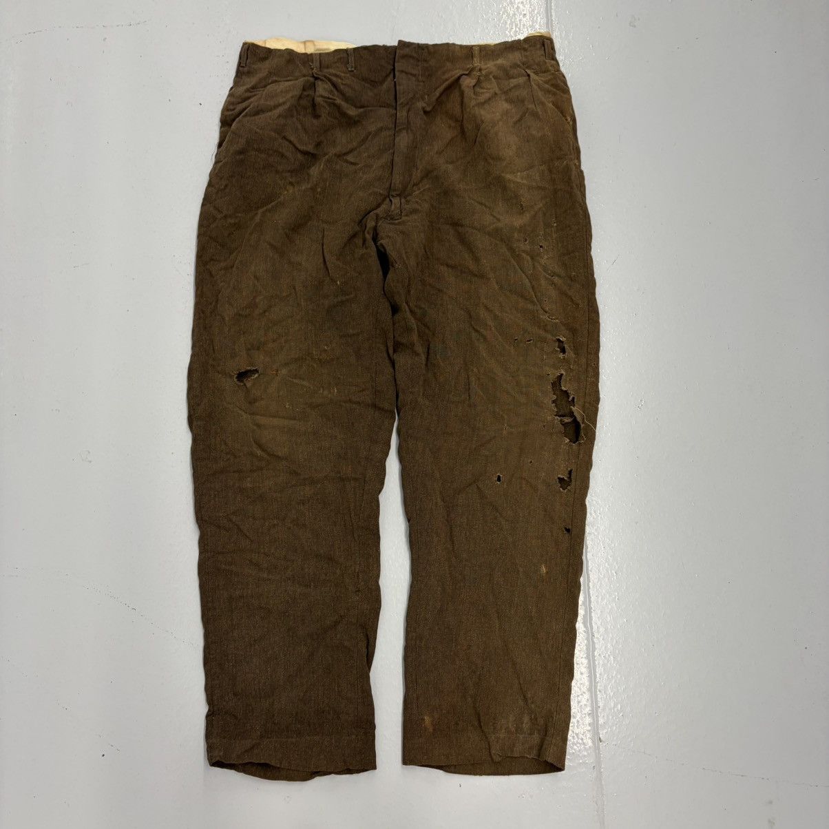 Other Vintage 50s Brown Rayon Cotton Distressed Trousers 38x30 Size US 38 / EU 54 - 1 Thumbnail