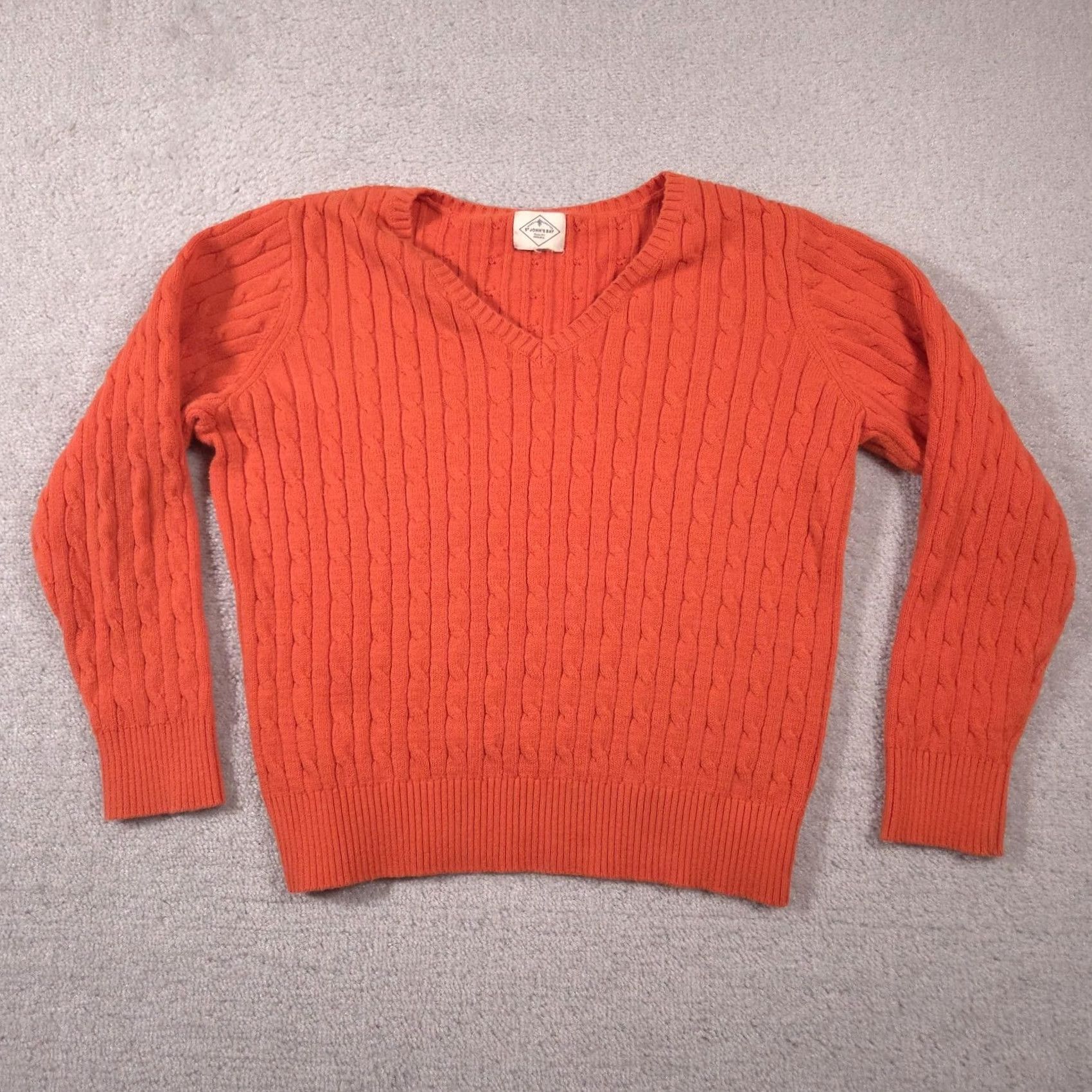 Vintage VINTAGE St. John's Bay Sweater Womens Large Orange Cable Knit V Neck Pullover Ribbed Trim Size L / US 10 / IT 46 - 2 Thumbnail