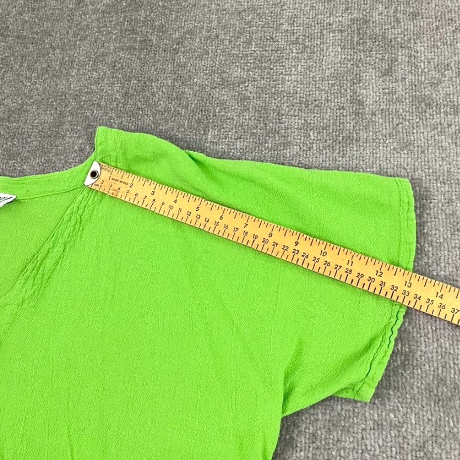 Vintage OH MY GAUZE Womens Size 3 Green V-Neck Blouse Short Sleeve Cotton Gauze Asymmetric Hem Lagenlook Casual Stylish Women's shirt Size XS / US 0-2 / IT 36-38 - 6 Thumbnail