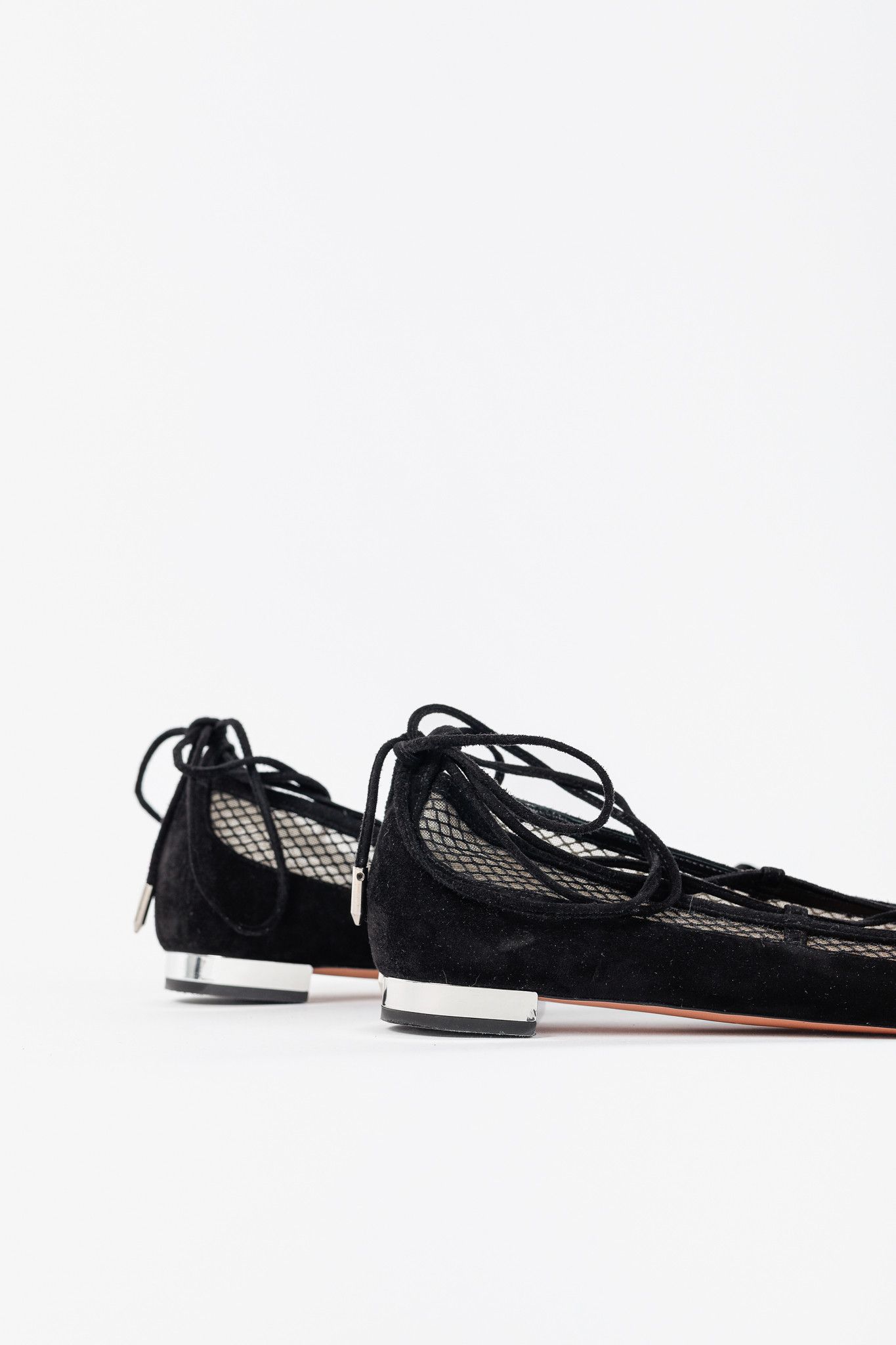 Aquazzura Aquazzura Dalia Black Suede & Mesh Ankle-Tie Ballet Flats Size US 9 / IT 39 - 7 Thumbnail