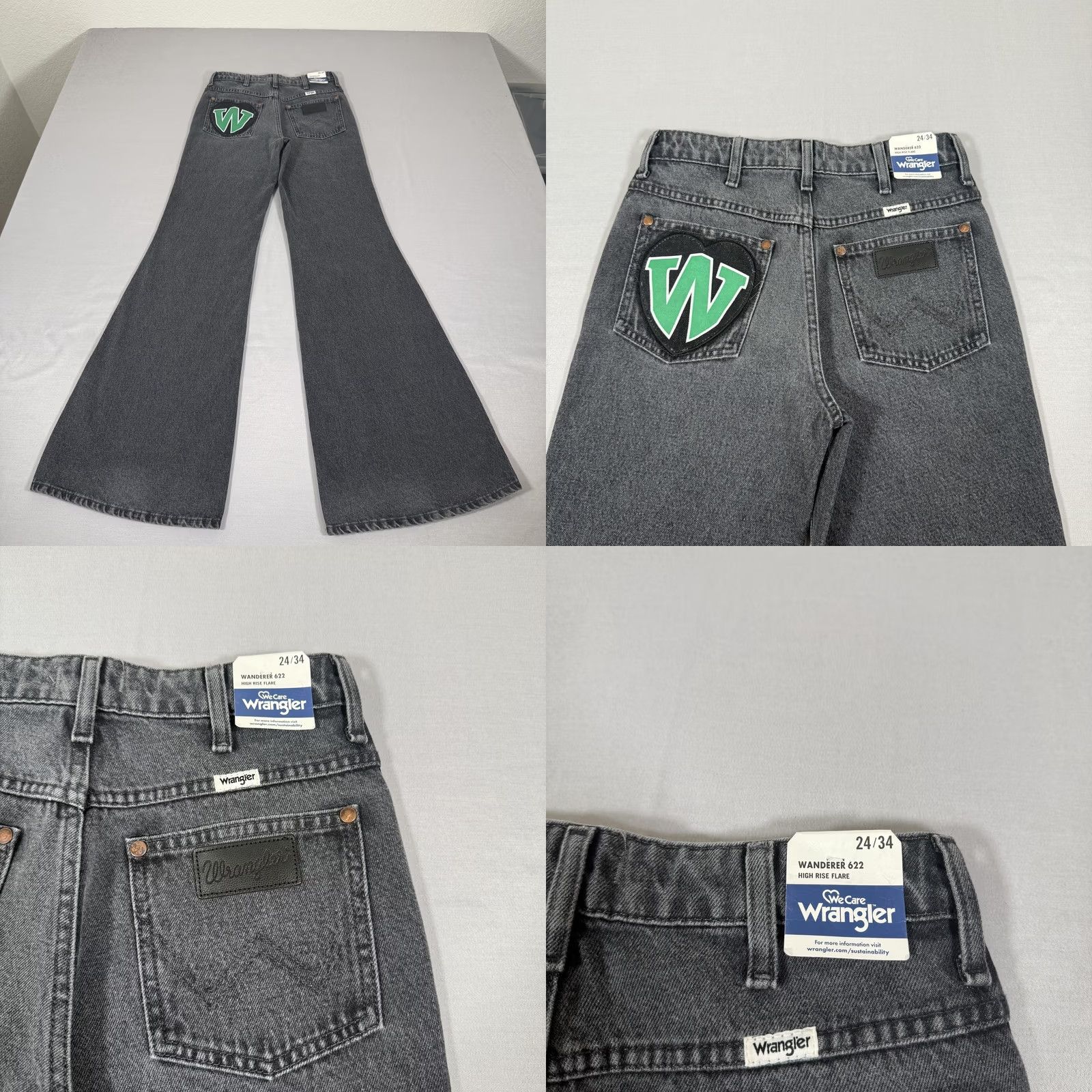 Wrangler Wrangler Jeans Women Wanderer 622 High Rise Flare Jeans Gray 24x34 Distressed Stretch 5-Pocket Denim Wrangler Logo Patch Vintage No Size 42" / US 20 - 10 Thumbnail