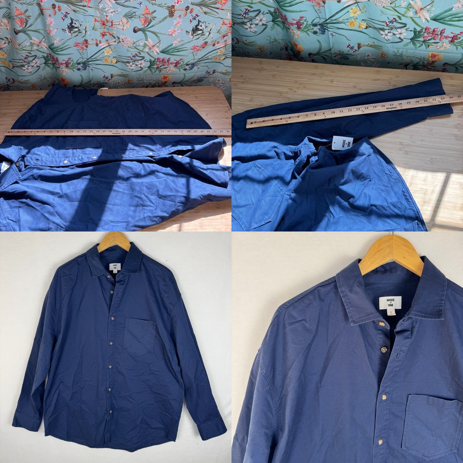 Vintage Mode of One Mens Button Down Shirt Caspian Waters Blue Large Relaxed Fit Twill Size US L / EU 52-54 / 3 - 8 Thumbnail
