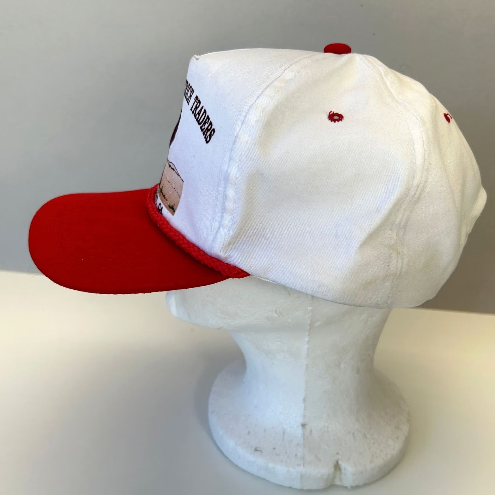 Vintage Vintage Trans-American Ostrich Traders Snapback Hat Palm Desert CA White Red Men One Size White Snapback 80s 90s USA Adjustable Size ONE SIZE - 3 Thumbnail