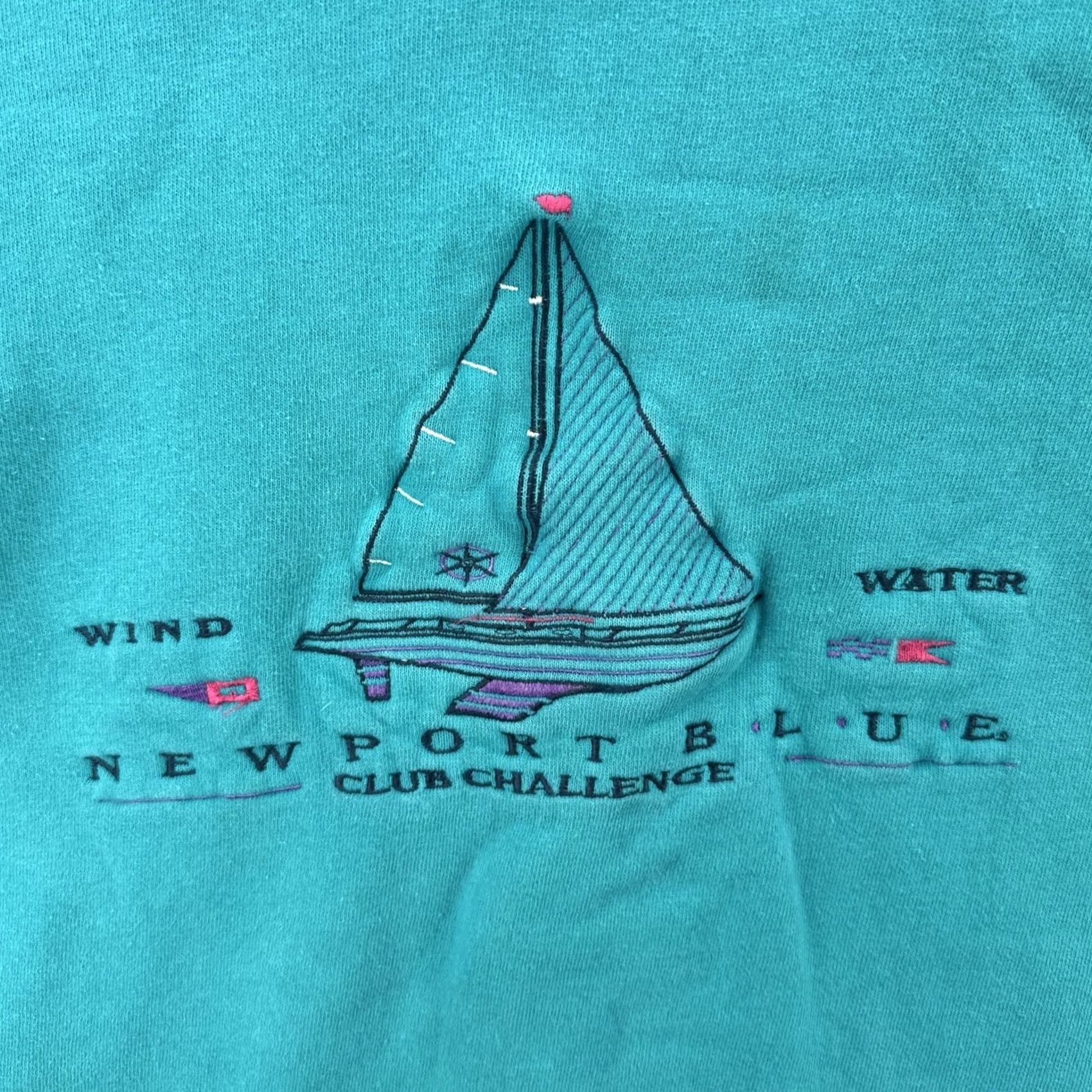 Vintage VINTAGE Newport Blue Turquoise Green 90s Boxy Crew Neck Embroidered Sweatshirt L Men Shirts Girls Size US L / EU 52-54 / 3 - 6 Thumbnail