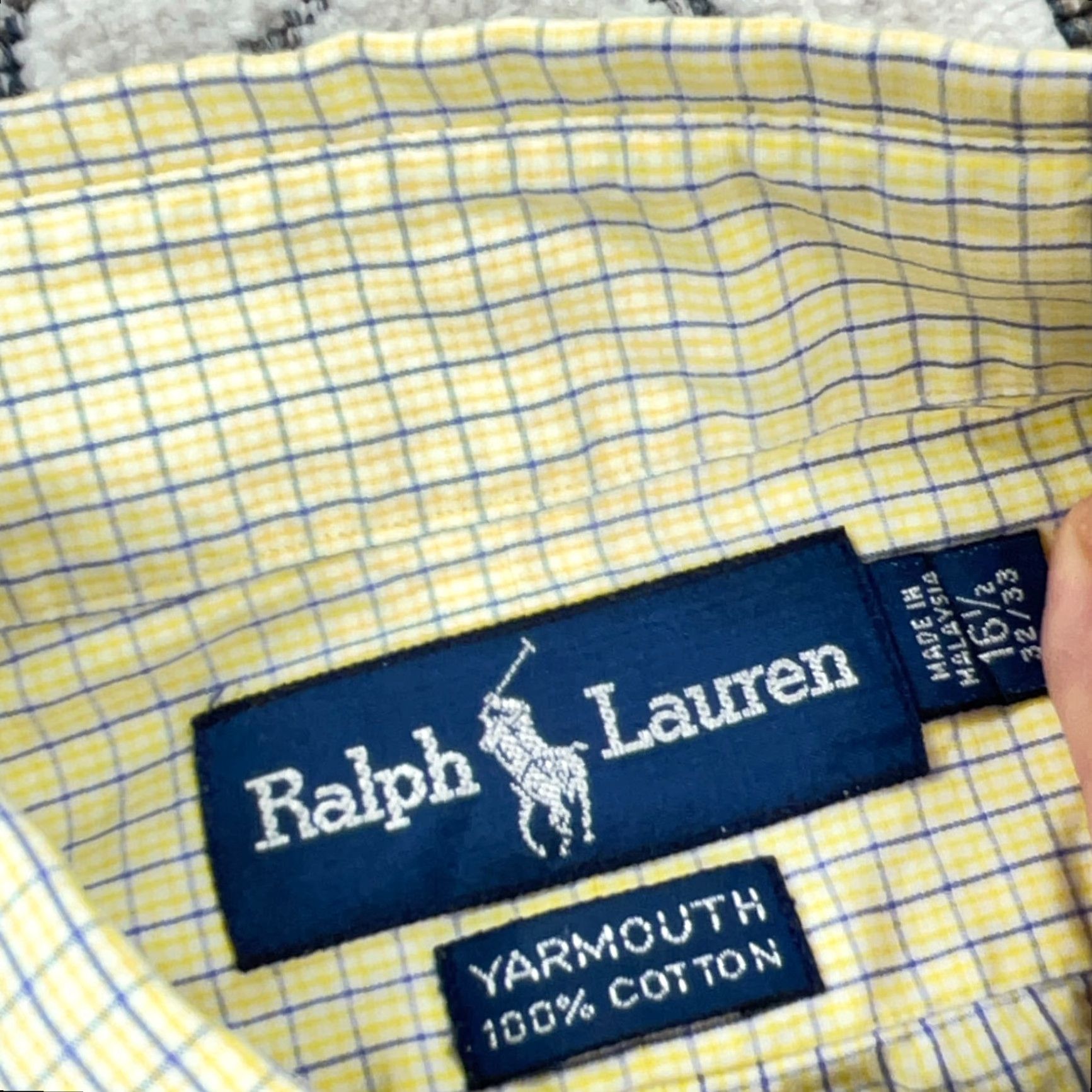 Ralph Lauren Ralph Lauren Button-Up Shirt Men 16.5 32 Yellow Blue Plaid Classic Fit Dress Yarmouth Poplin Button-Front Casual Size 46R - 3 Thumbnail
