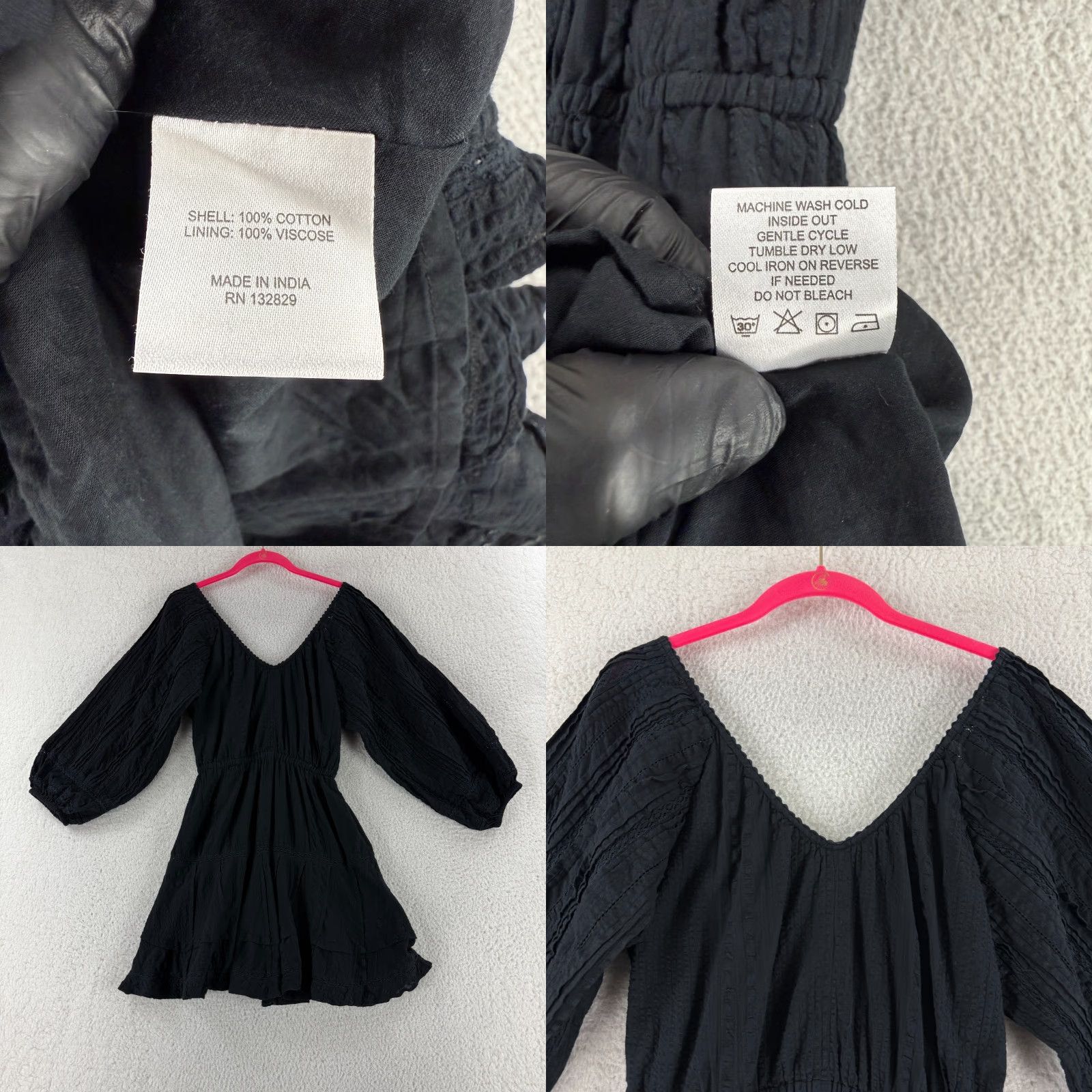 Vintage Tularosa Cora Mini Dress Womens XS Black V-Neck Long Puff Sleeve Pullover Size XS / US 0-2 / IT 36-38 - 8 Thumbnail