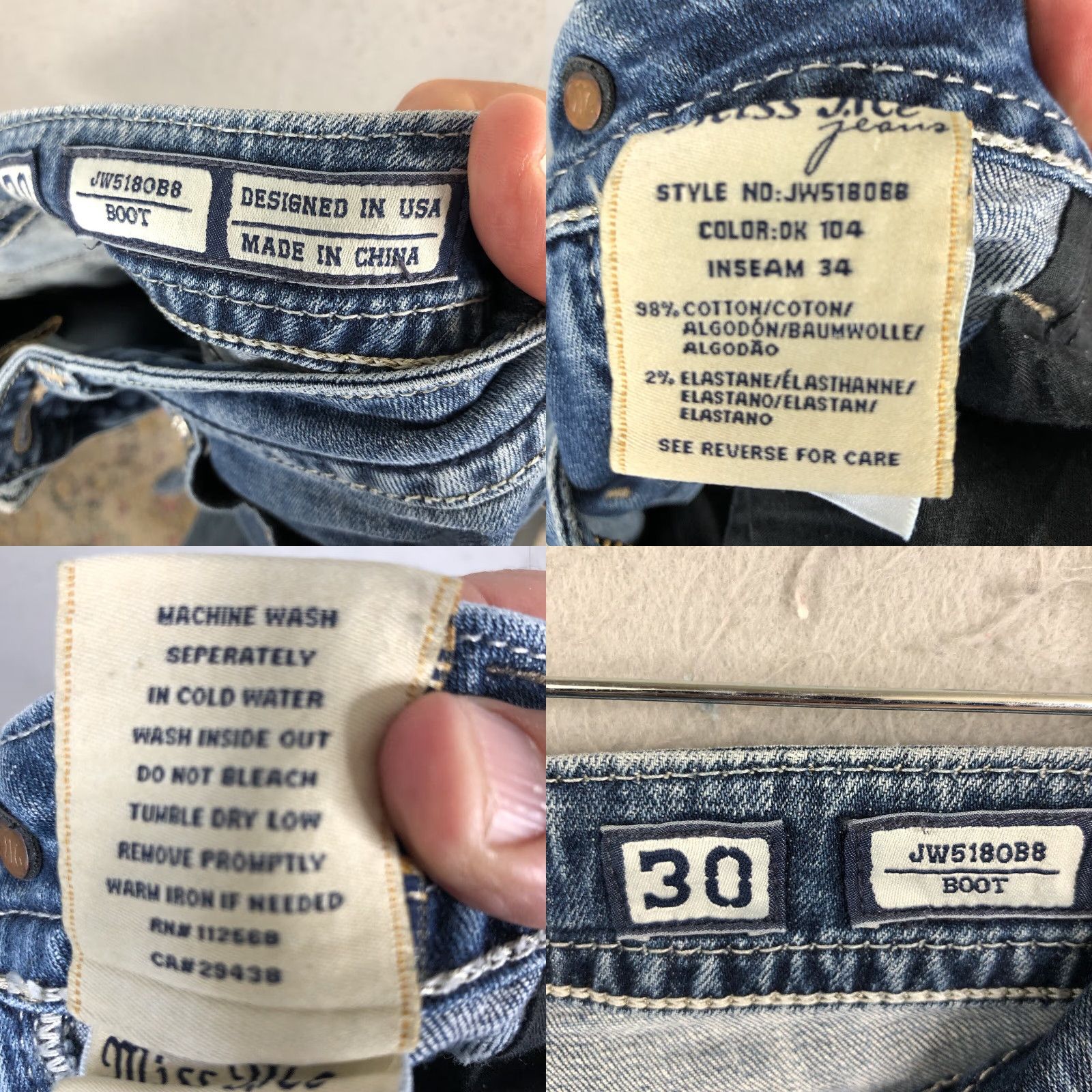 Miss Me Miss Me Jeans Womens 30x33 Embroidered Bling JW5180B8 Boot Cut Western Size 30" / US 8 / IT 44 - 8 Thumbnail