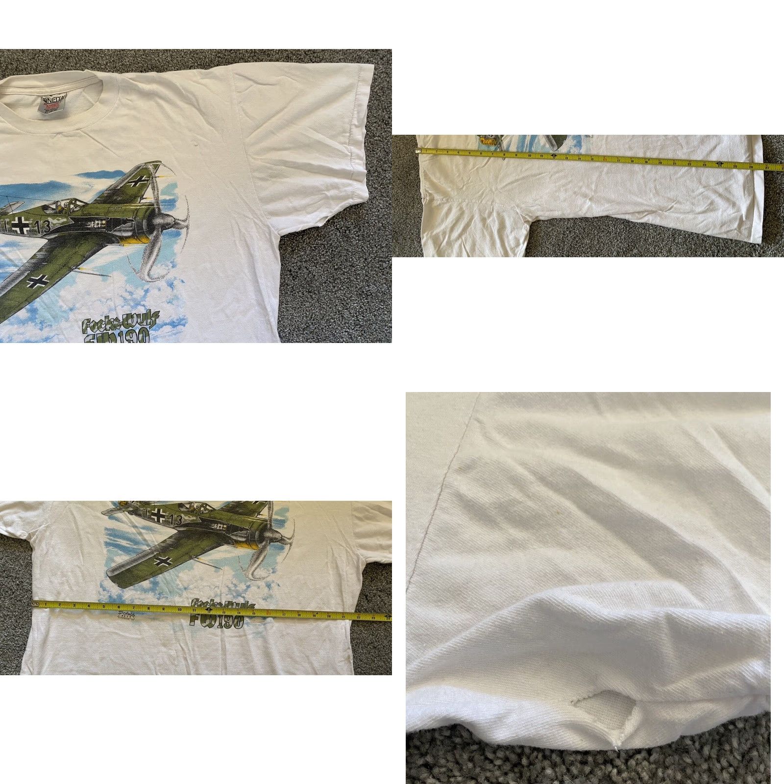 Vintage VINTAGE 1994 Oneita T Shirt XL 46-48 Focke-Wulf FW190 Single Stitch German Plane Mens Shirt White 90s Military Classic Size US XL / EU 56 / 4 - 8 Thumbnail