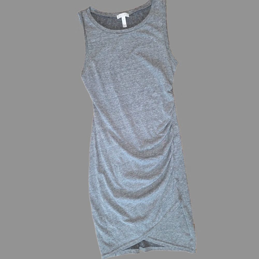 Vintage Leith Tank Dress Women's S Gray Cotton Sleeveless Round Neck Ruched Side Knee Length Size S / US 4 / IT 40 - 1 Thumbnail