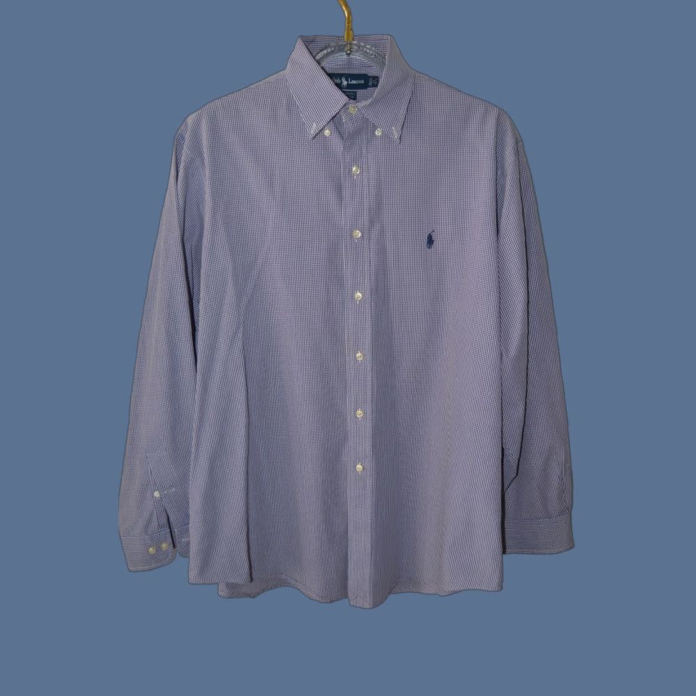 Polo Ralph Lauren VINTAGE Polo Ralph Lauren Dress Shirt Purple Check 17 34/35 Mens Size 46R - 1 Thumbnail