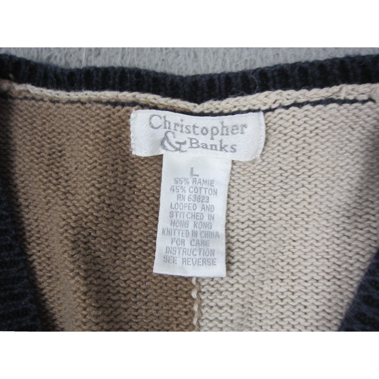 Vintage VINTAGE Christopher & Banks Cardigan Womens Large Brown Black Sweater Ramie Knit Shirt Woman L Beige 80s 90s Size L / US 10 / IT 46 - 3 Thumbnail