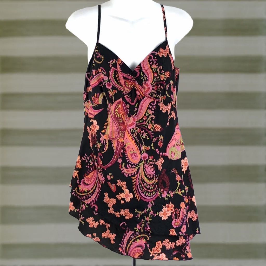 Vintage VINTAGE John Paul Richard Tank mini dress M black pink paisley ruched sweetheart halter sleeveless mini dress Size M / US 6-8 / IT 42-44 - 1 Thumbnail