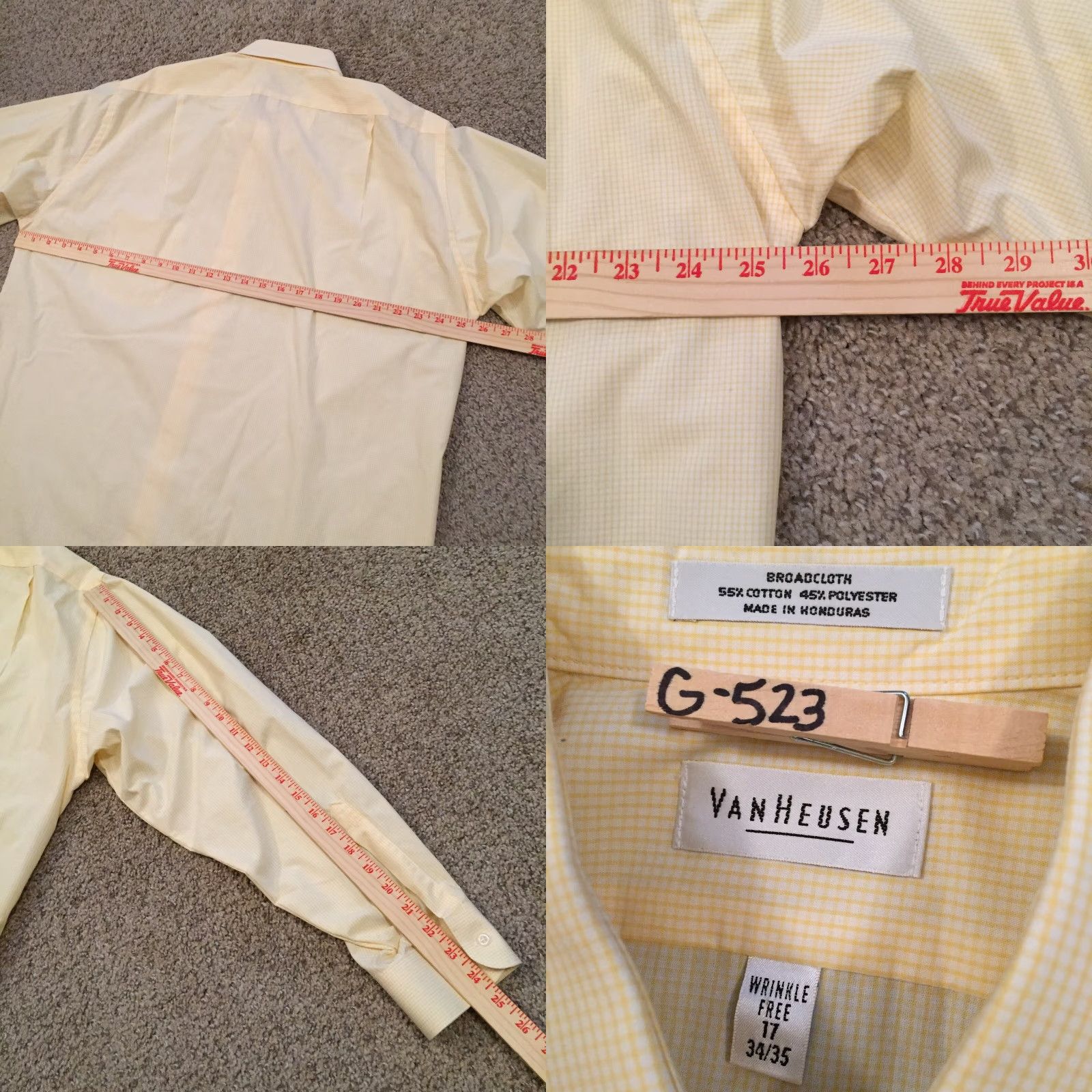 Van Heusen Van Heusen Shirt Mens 17 Yellow Micro Check Long Sleeve Button-Down Regular Collar-Down Button-Up Casual Mens Size US XL / EU 56 / 4 - 8 Thumbnail