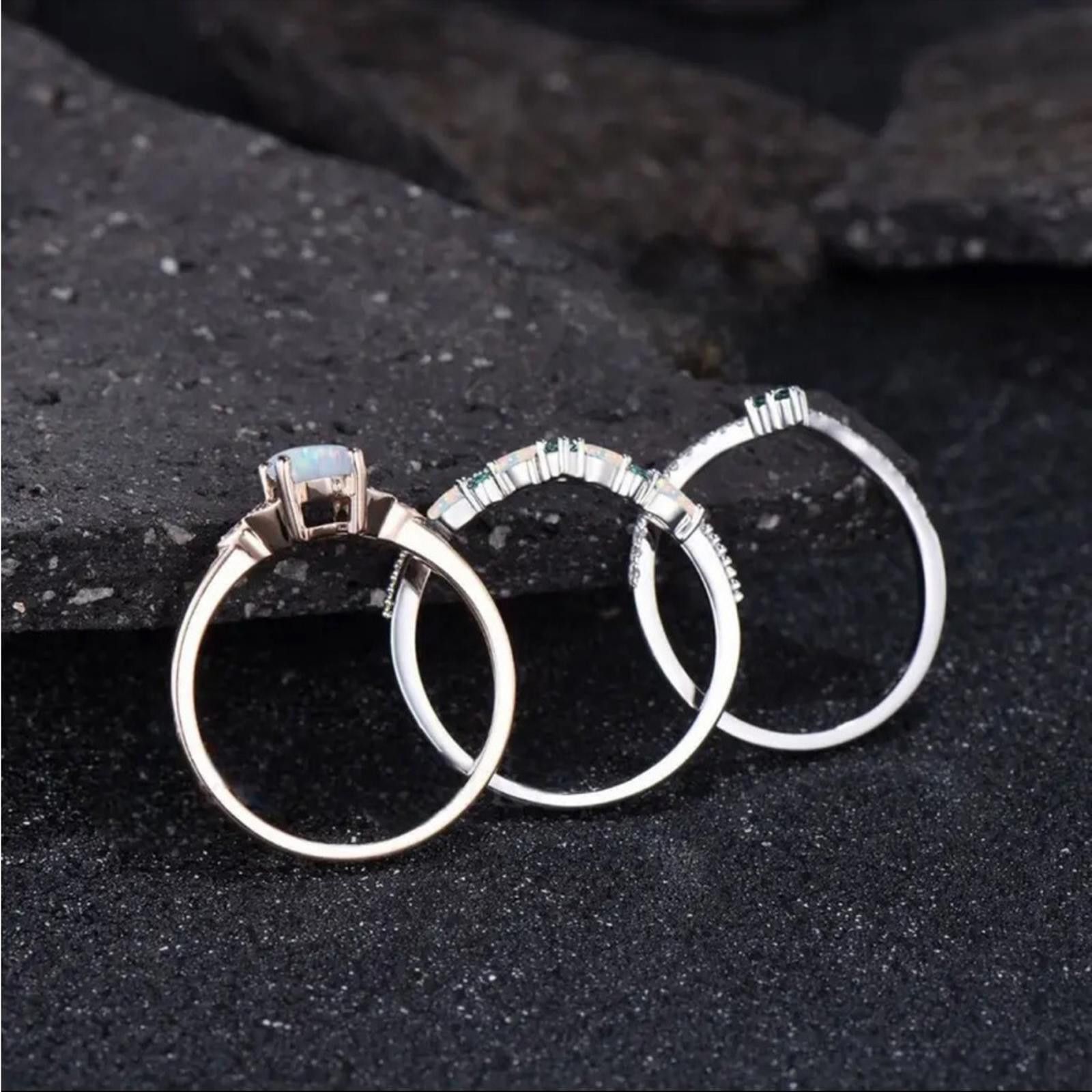 Designer Opal and Crystal Women's Ring Set Size 6 Size ONE SIZE - 2 Thumbnail
