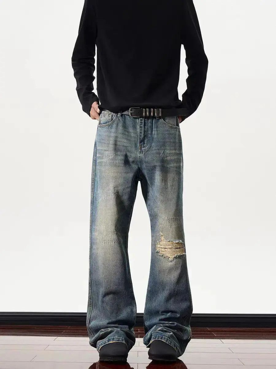 Japanese Brand High street ripped patched and distressed micro flared jeans Size US 32 / EU 48 - 2 Thumbnail