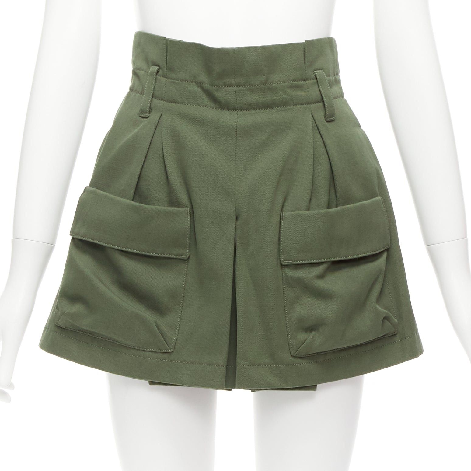 RED Valentino RED VALENTINO 2020 khaki cotton virgin wool high waisted cargp shorts IT36 XXS Size 25" / US 0 / IT 36 - 1 Thumbnail