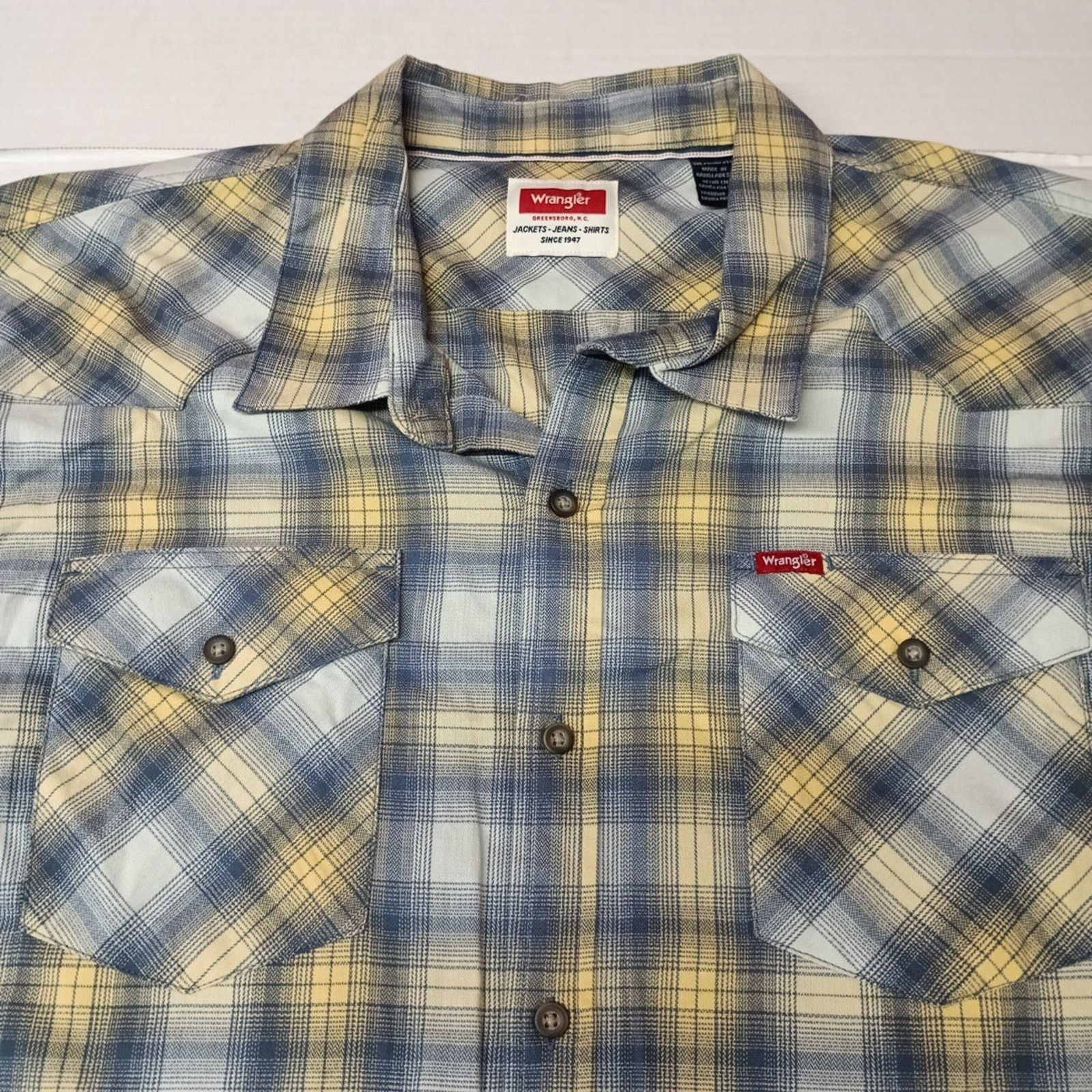 Wrangler Wrangler Cowboy Wash Shirt Men's Size 3XL Blue Yellow Plaid Size US XXL / EU 58 / 5 - 3 Thumbnail