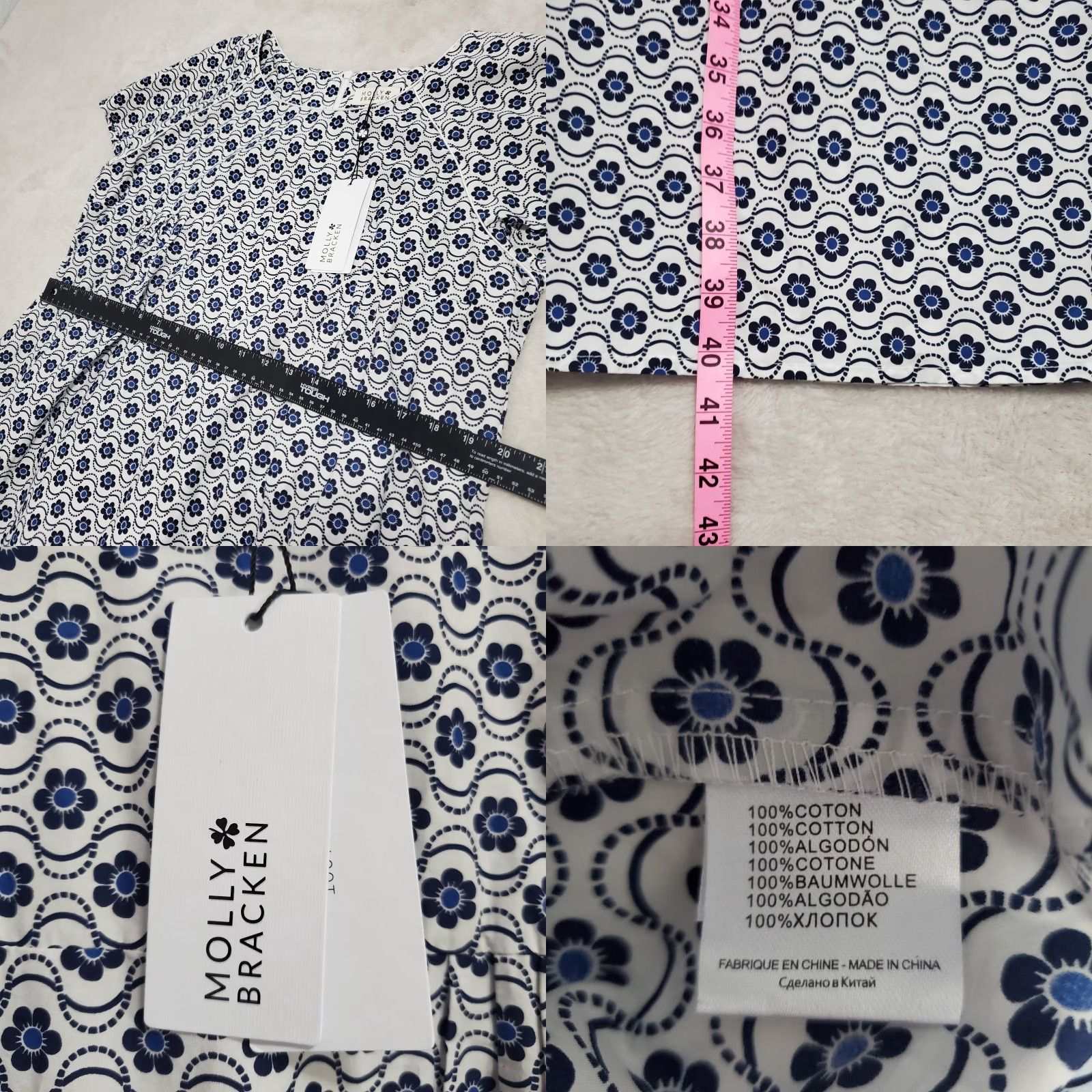 Vintage Molly Bracken Womens Dress White Blue Floral Woven Short Sleeve Casual Size XL Size 40" / US 18 - 9 Thumbnail
