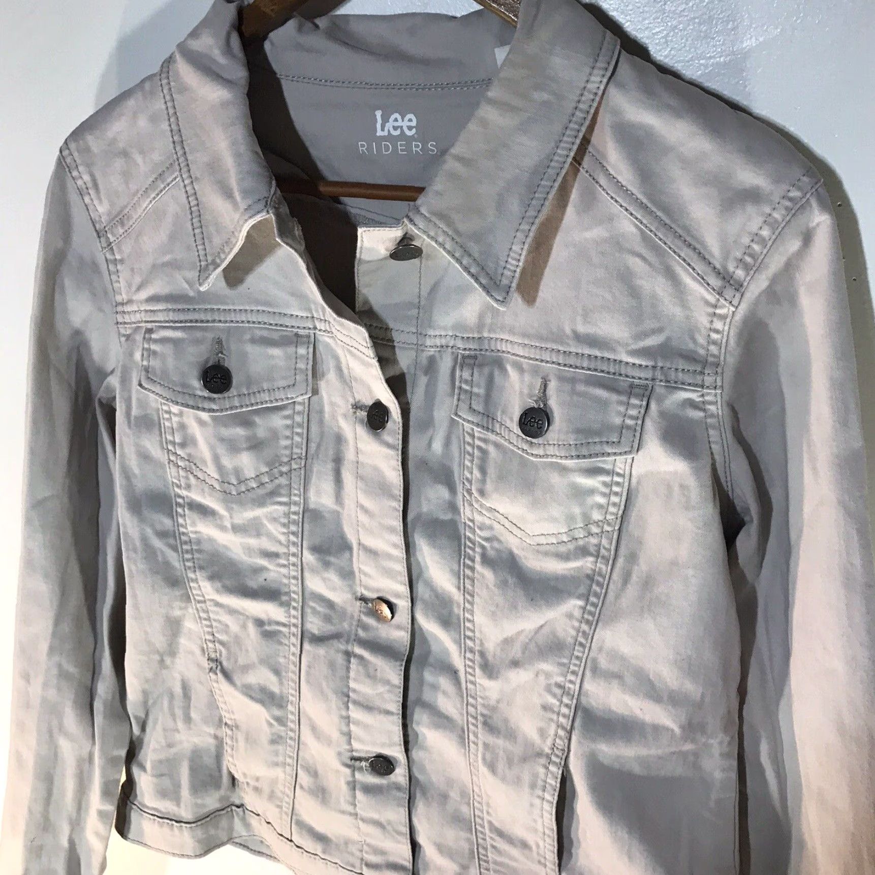 Vintage Lee Riders Women's Beige Cotton Spandex Mid-Length Jacket Fall Winter Casual Coat Size M Size M / US 6-8 / IT 42-44 - 2 Thumbnail