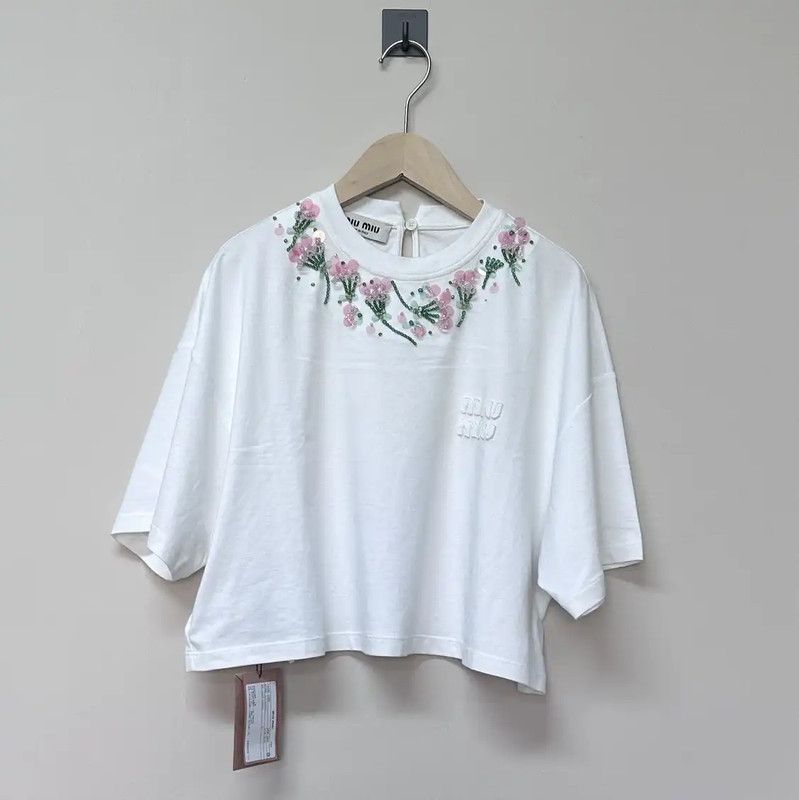 Miu Miu Miu Miu White Cotton Short Sleeve T-Shirt 0089 Size XS / US 0-2 / IT 36-38 - 1 Thumbnail