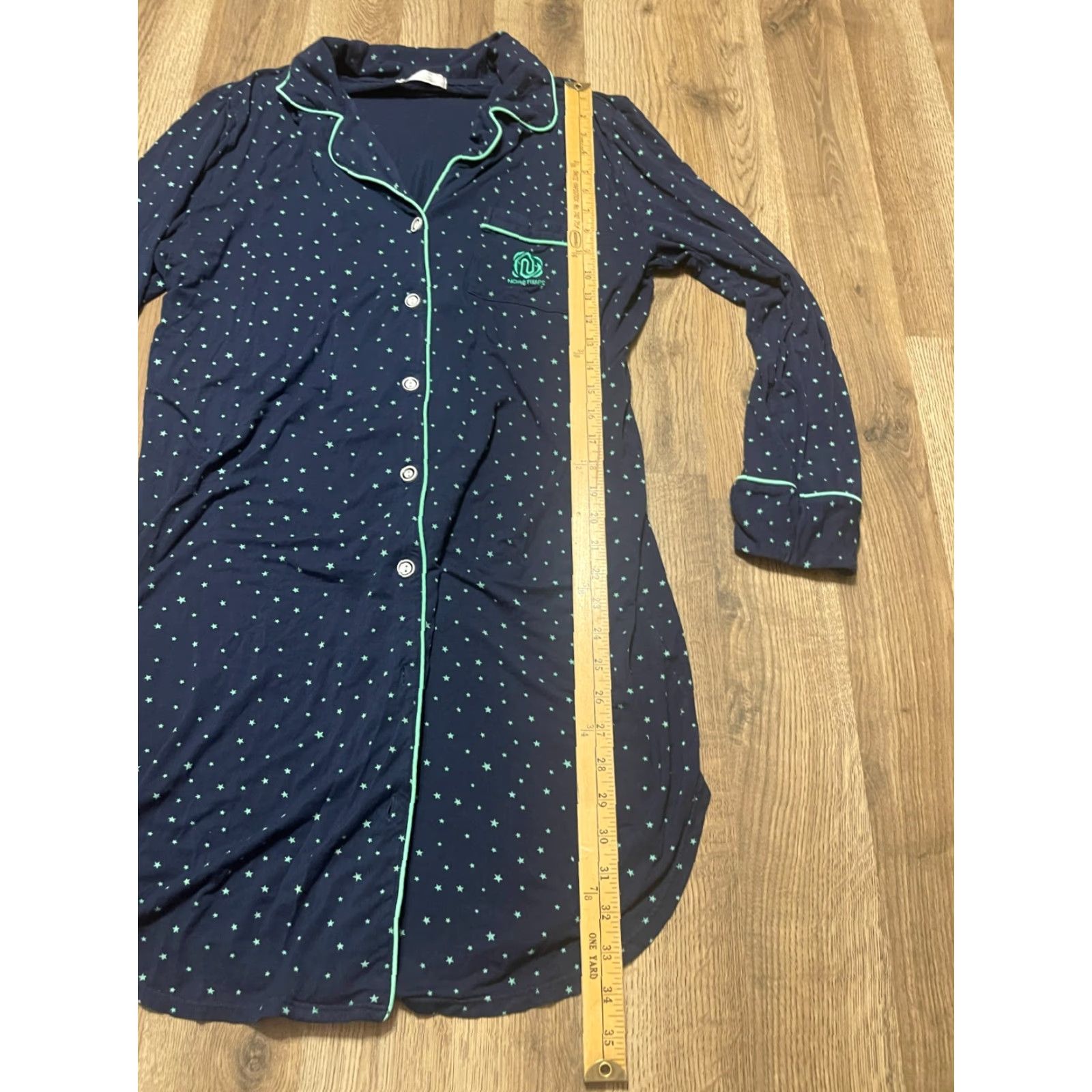 Vintage Nora Twips Dress Women's Gown Night Blue Green Stars Button Up Large Night Gown Womens L Blue Stars Size L / US 10 / IT 46 - 5 Thumbnail