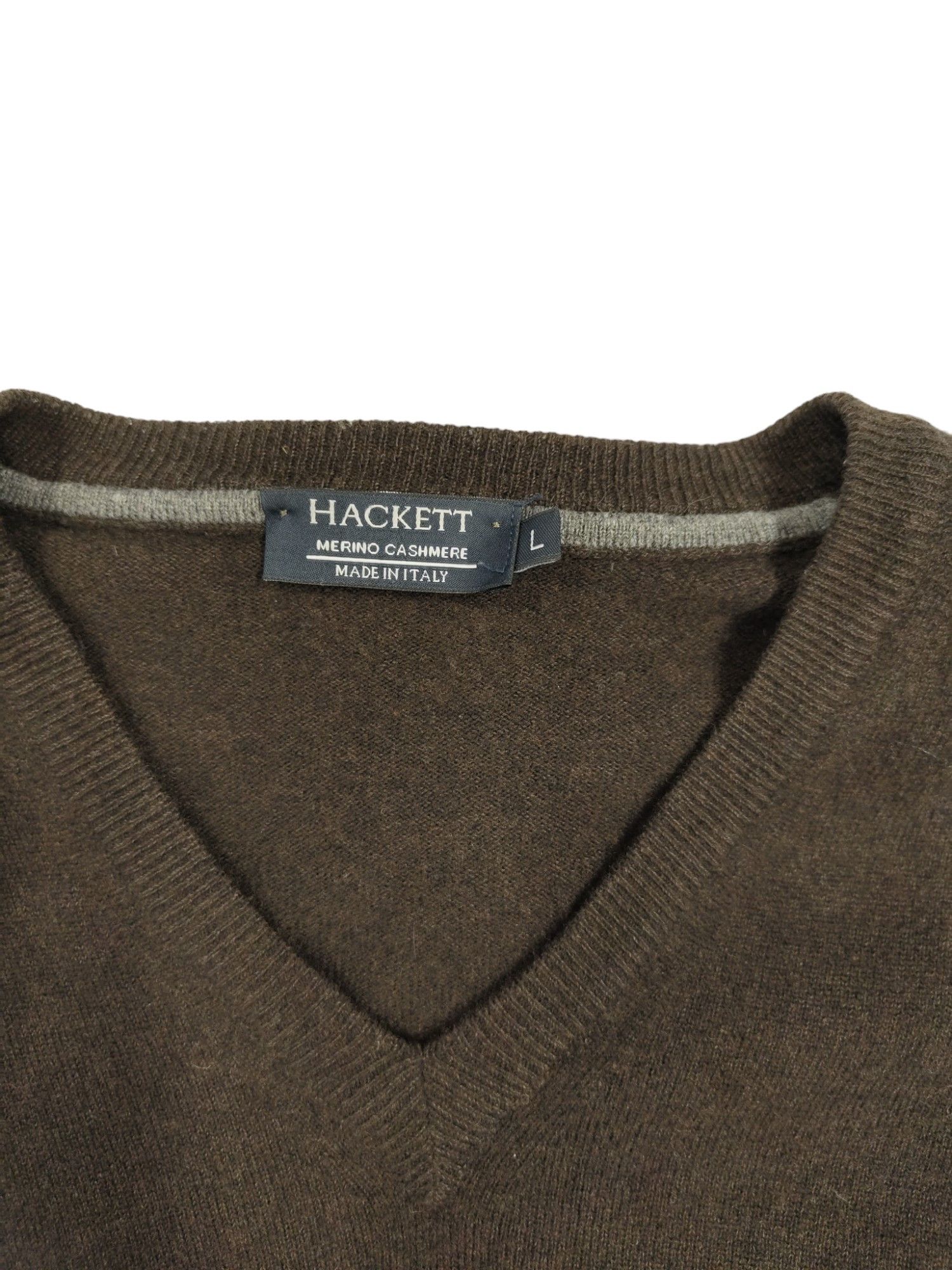 Hackett Dark Brown Merino Cashmere V Neck Sweater Size US L / EU 52-54 / 3 - 3 Thumbnail