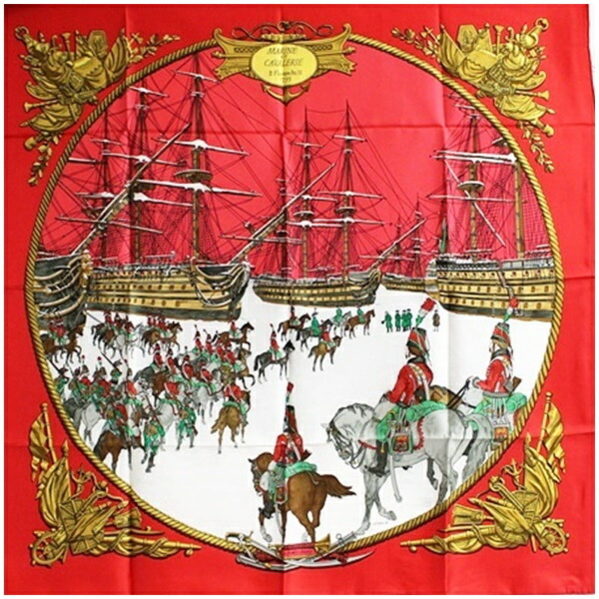 Hermes Unused Hermes silk scarf/muffler, Carre 90, MARINE ET CAVALERIE (Sea and Cavalry), for women. Size ONE SIZE - 1 Thumbnail