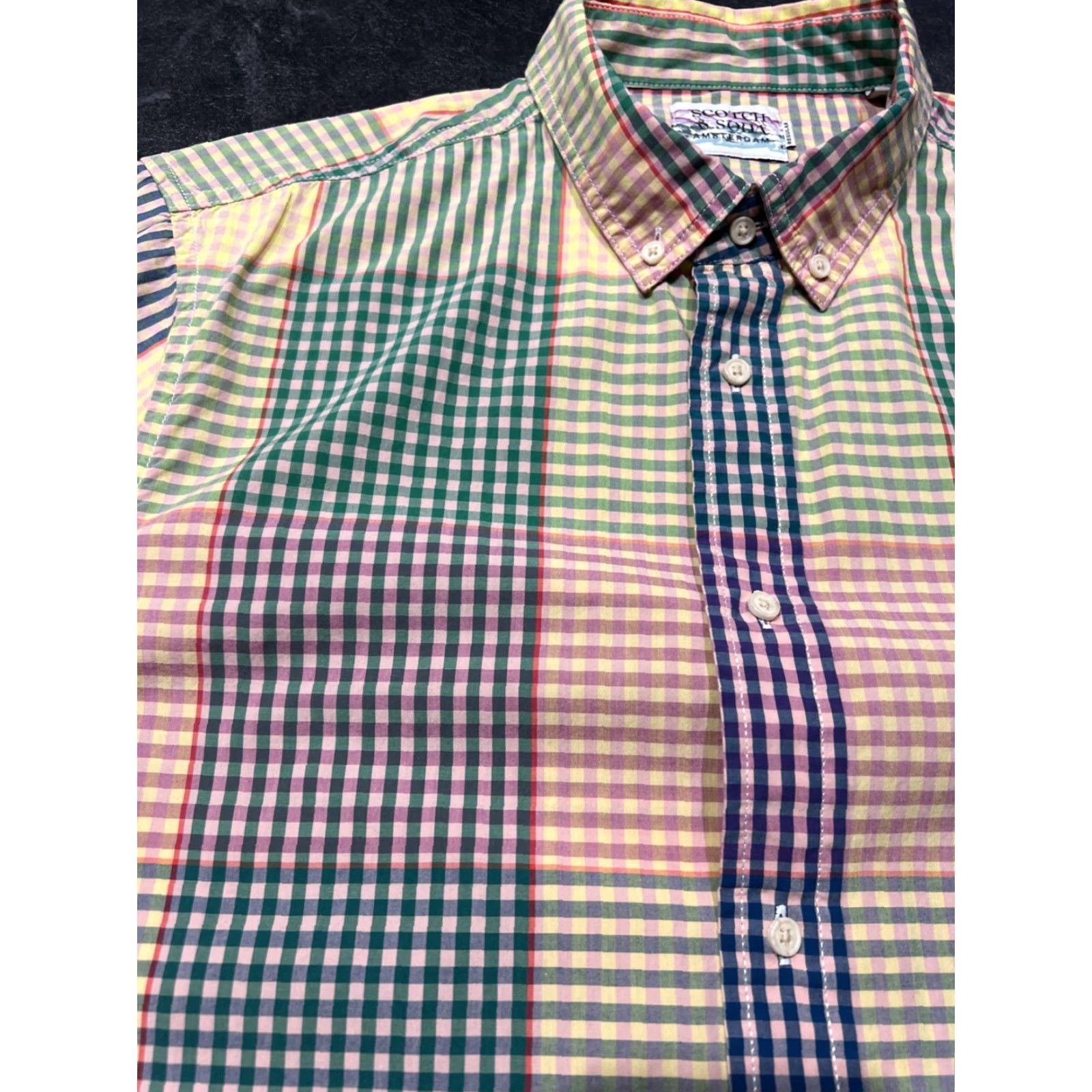 Scotch & Soda SCOTCH & SODA Shirt Button-Up Plaid Short Sleeve XL Men Multicolor Cotton Blend Casual Casualwear 90s Beach Colorful Patterned Shirt Mens XL Size US XL / EU 56 / 4 - 6 Thumbnail
