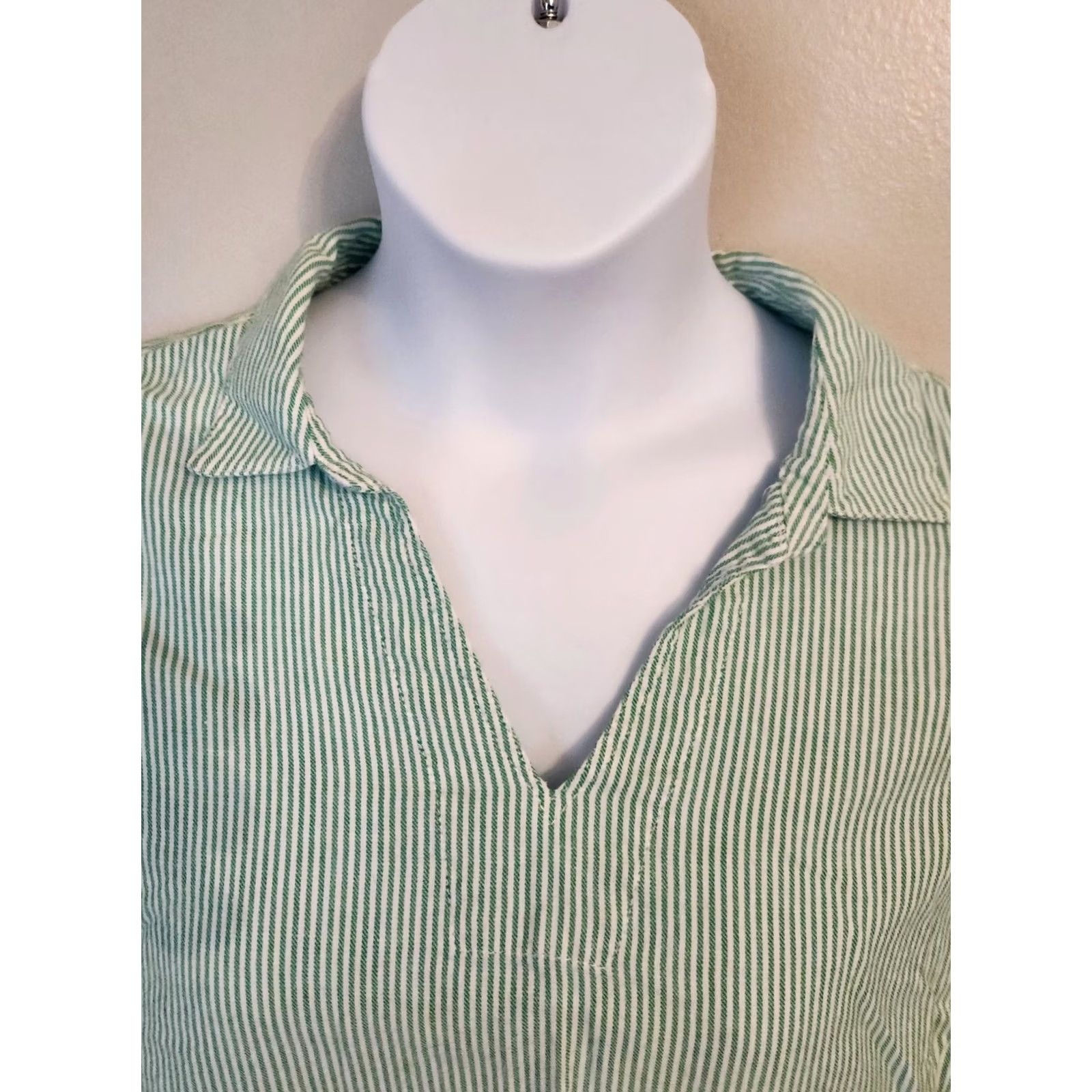 Vintage CJ Banks Green White Striped Button Up Shirt 1X Women Size XL / US 12-14 / IT 48-50 - 2 Thumbnail