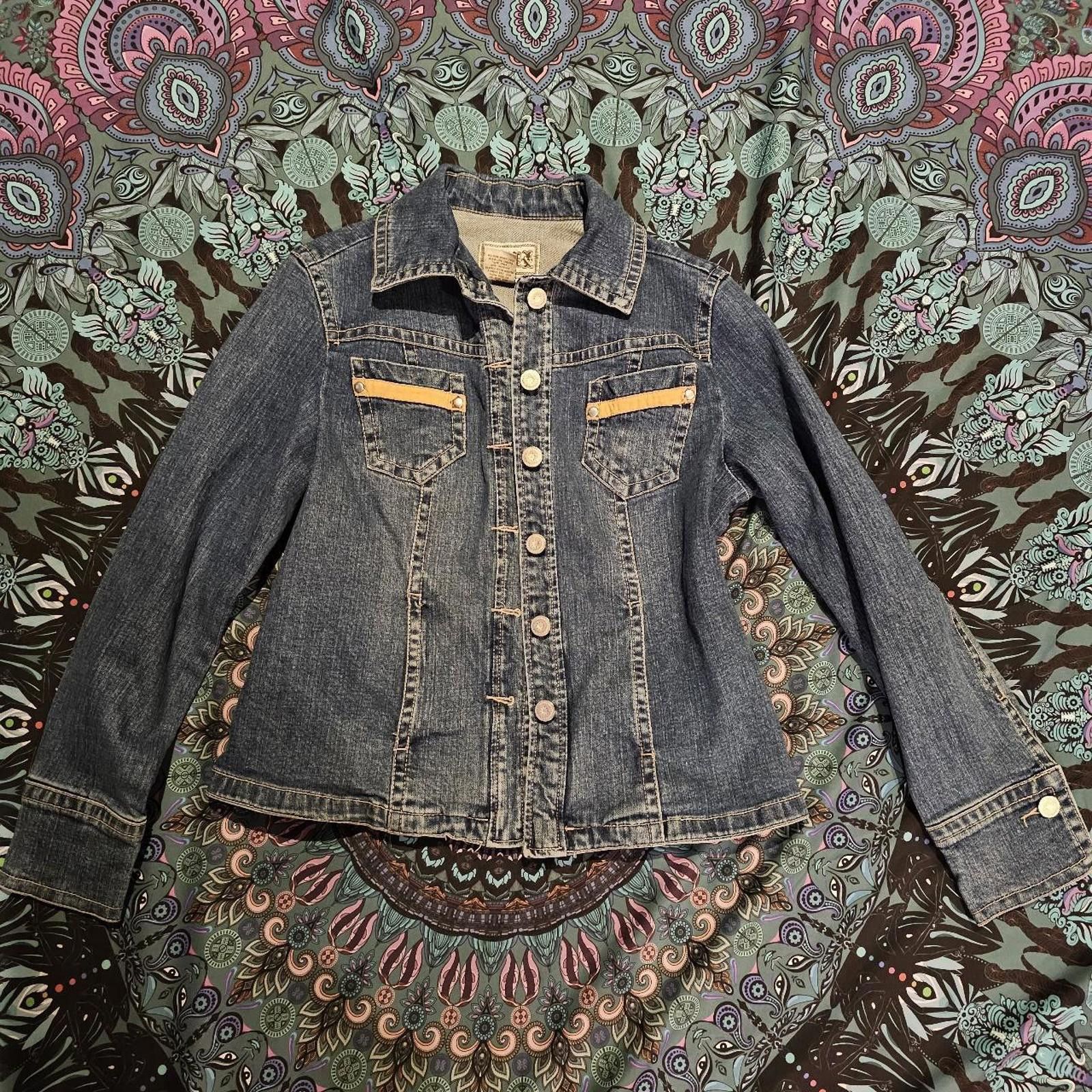 Designer Women's Denim Blue Jean Jacket with Tan Accents Size S / US 4 / IT 40 - 1 Thumbnail
