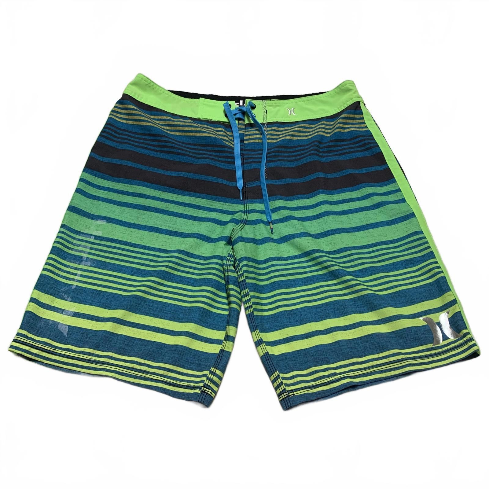 Hurley Hurley Men's Sz 32 Striped Blue Green Surf Board Shorts W33 Size US 32 / EU 48 - 1 Thumbnail