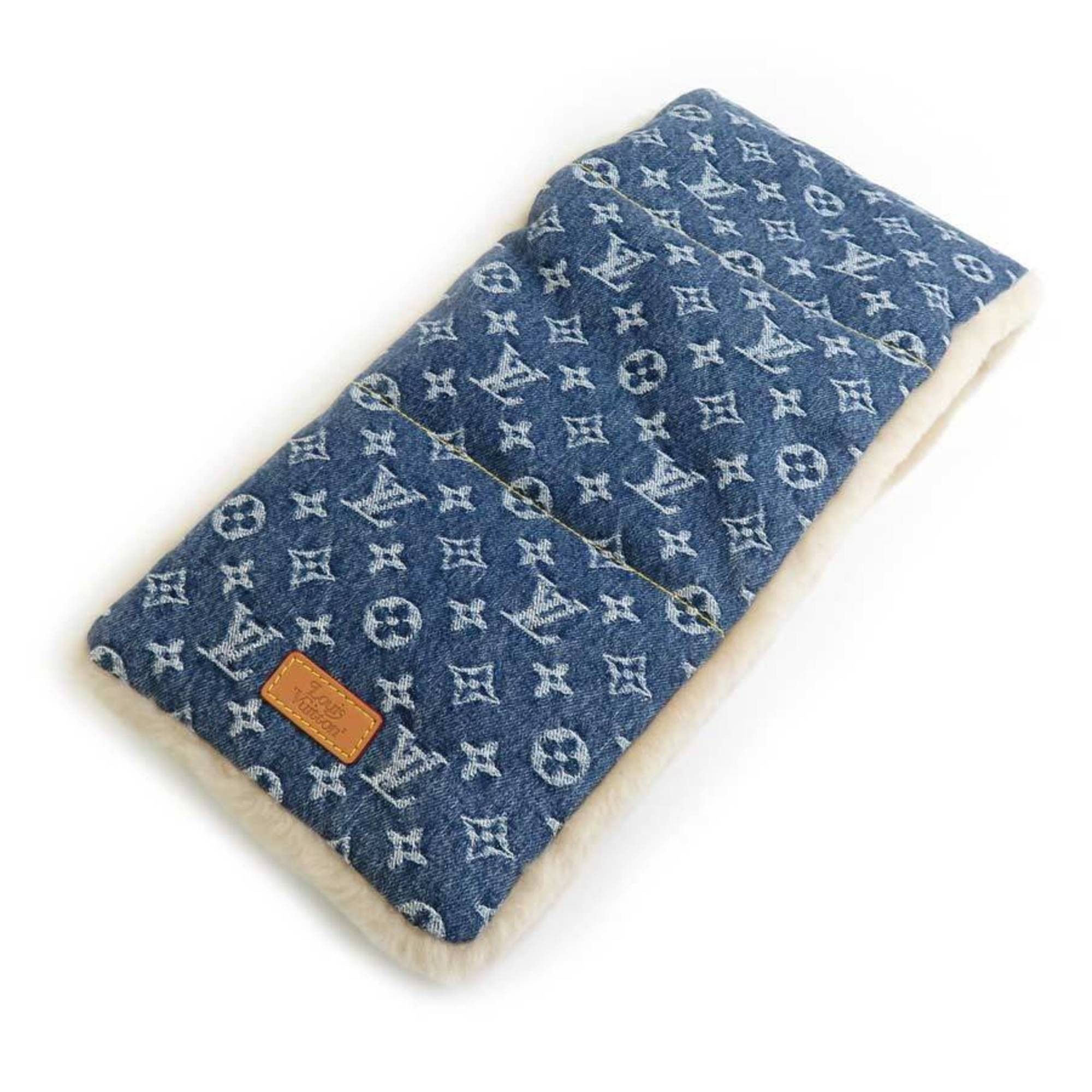 Louis Vuitton Scarf NIGO Collaboration Monogram Denim Echarpe Shearling Fur Blue x Beige Men's Women's MP2703 a0569