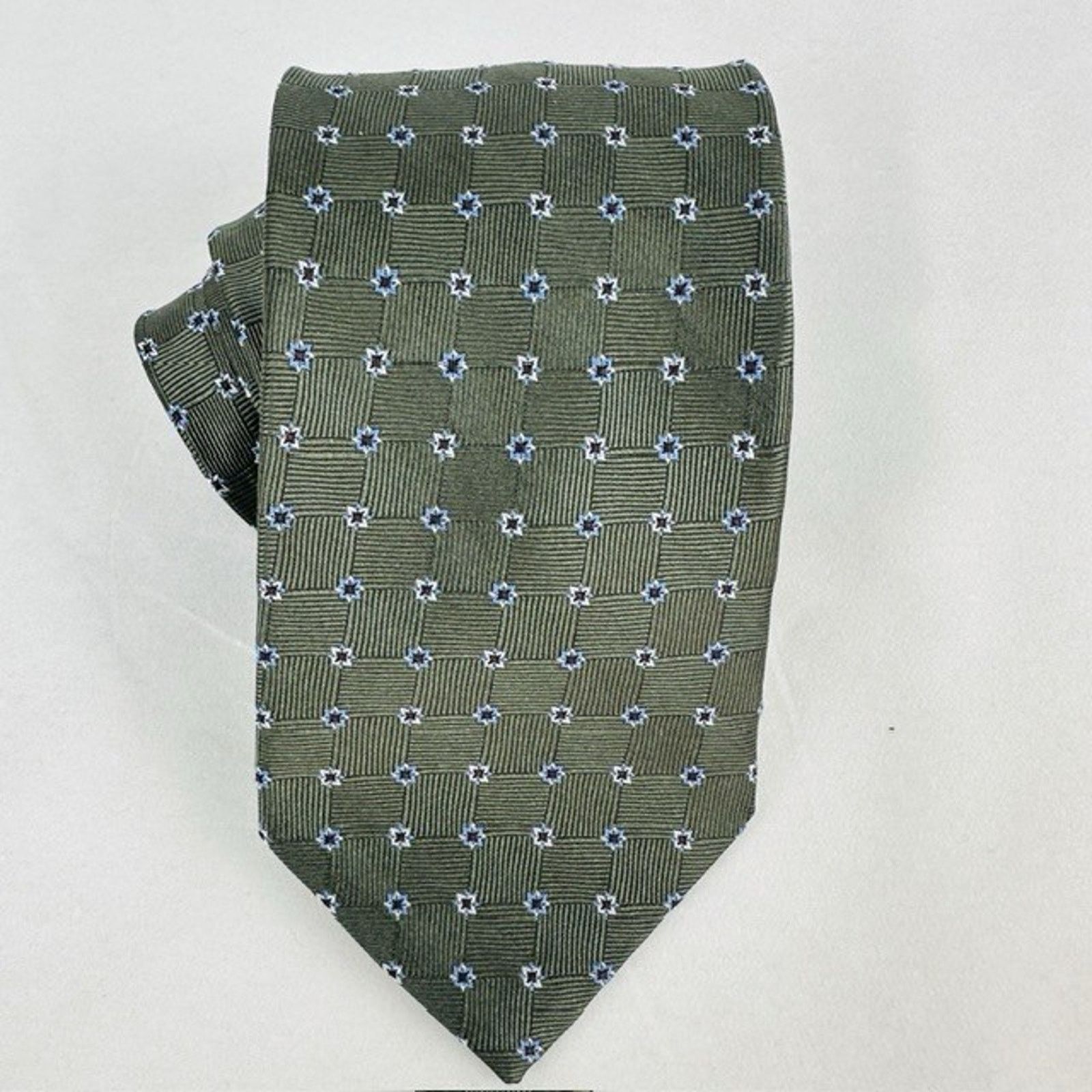 George George Necktie Olive Green w/Stars Geometric All Silk Preppy Size ONE SIZE - 5 Thumbnail