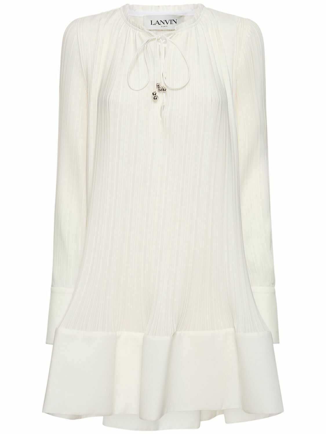 Lanvin o1y0326 Pleated Mini Dress in White Size M / US 6-8 / IT 42-44 - 1 Thumbnail