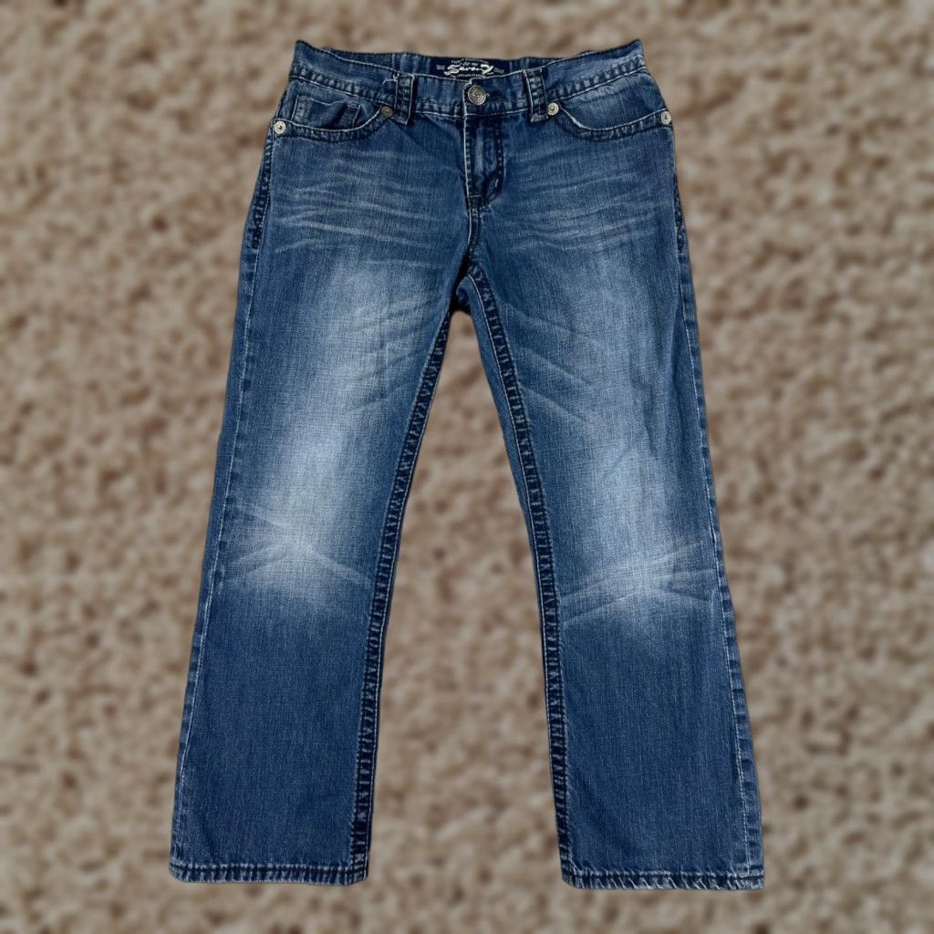 Vintage Seven7 Womens Jeans 34 Blue Denim Distressed Straight Embroidered 100% Cotton Size 24" / US 00 / IT 34 - 1 Thumbnail