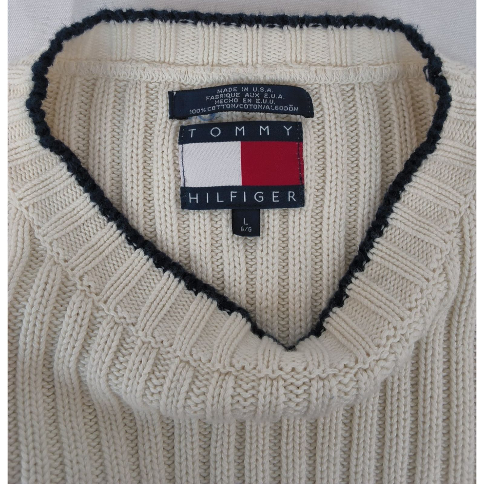 Tommy Hilfiger Tommy Hilfiger Sweater Men's L White Flag Logo 90's Cotton Size US L / EU 52-54 / 3 - 10 Thumbnail
