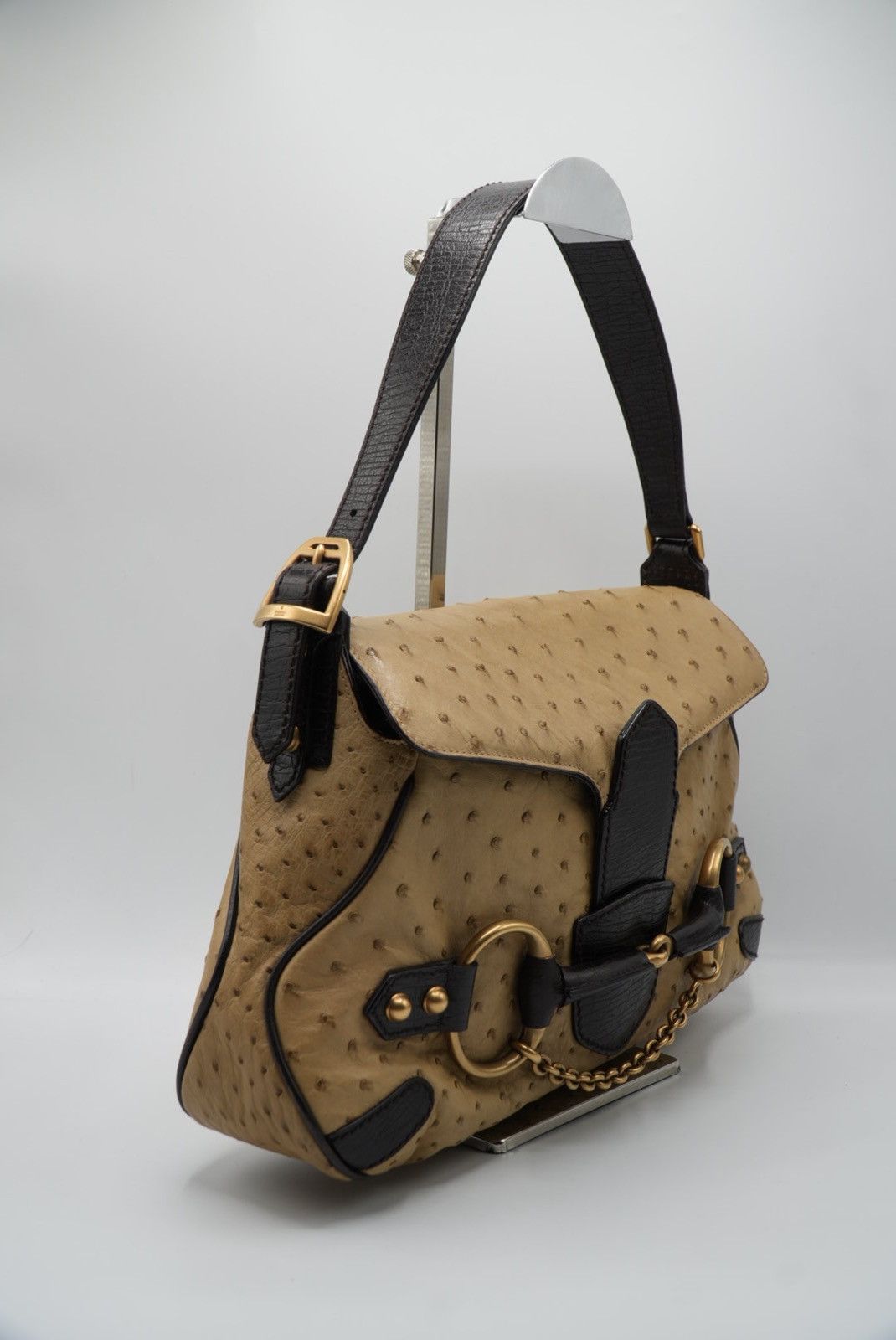 Gucci Gucci Brown Ostrich Horsebit Shoulder Bag Size ONE SIZE - 4 Thumbnail