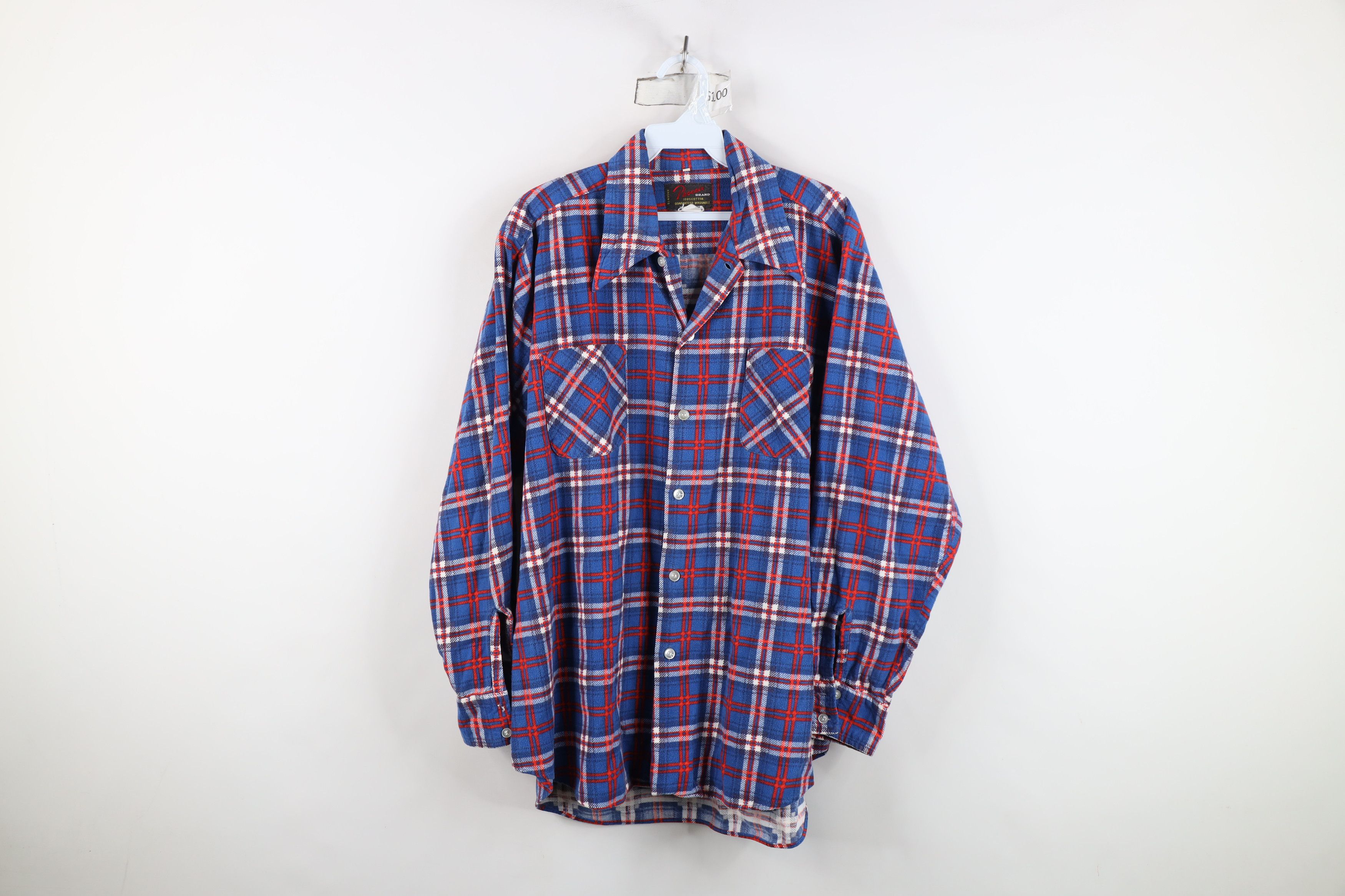 Vintage Vintage 70s Streetwear Collar Flannel Button Shirt Plaid Size US L / EU 52-54 / 3 - 1 Thumbnail
