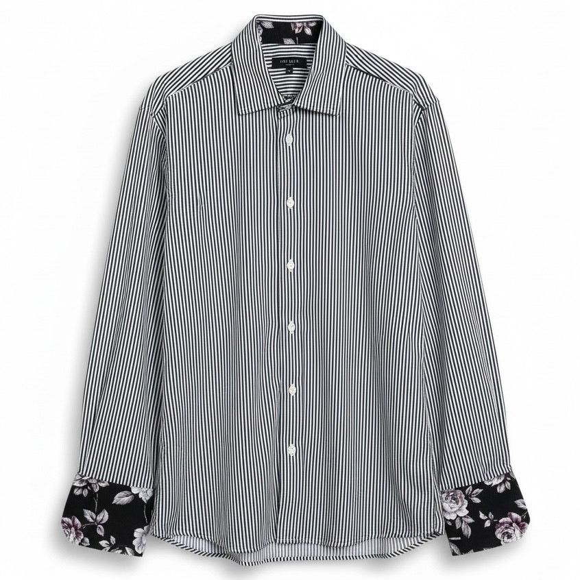 Ted Baker Ted Baker Black White Striped Flip Cuff Men's Dress Shirt XL Size US XL / EU 56 / 4 - 1 Thumbnail